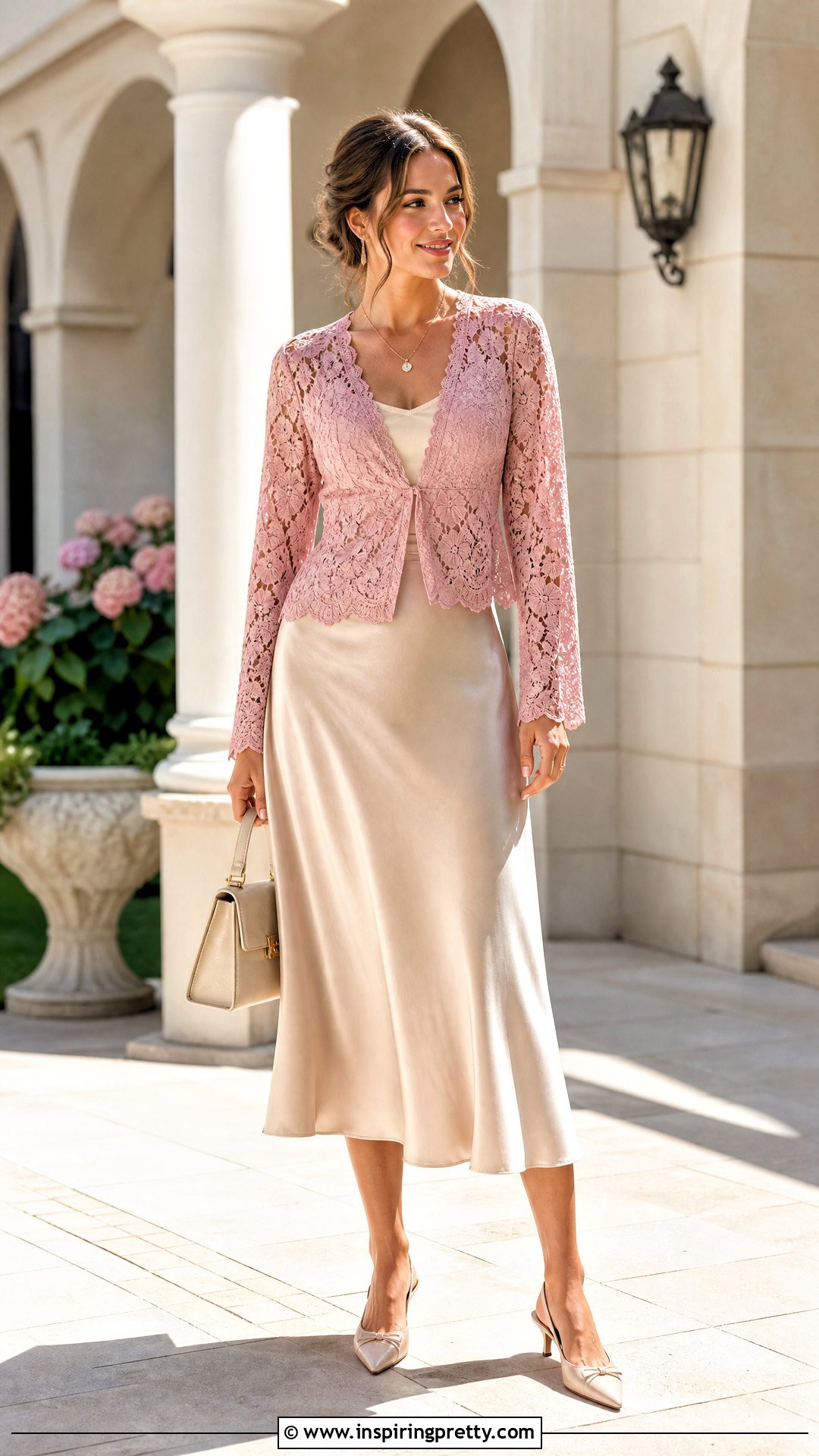 Pink Lace Top With Satin Midi Skirt - 20 brandy melville pink lace top outfit ideas
