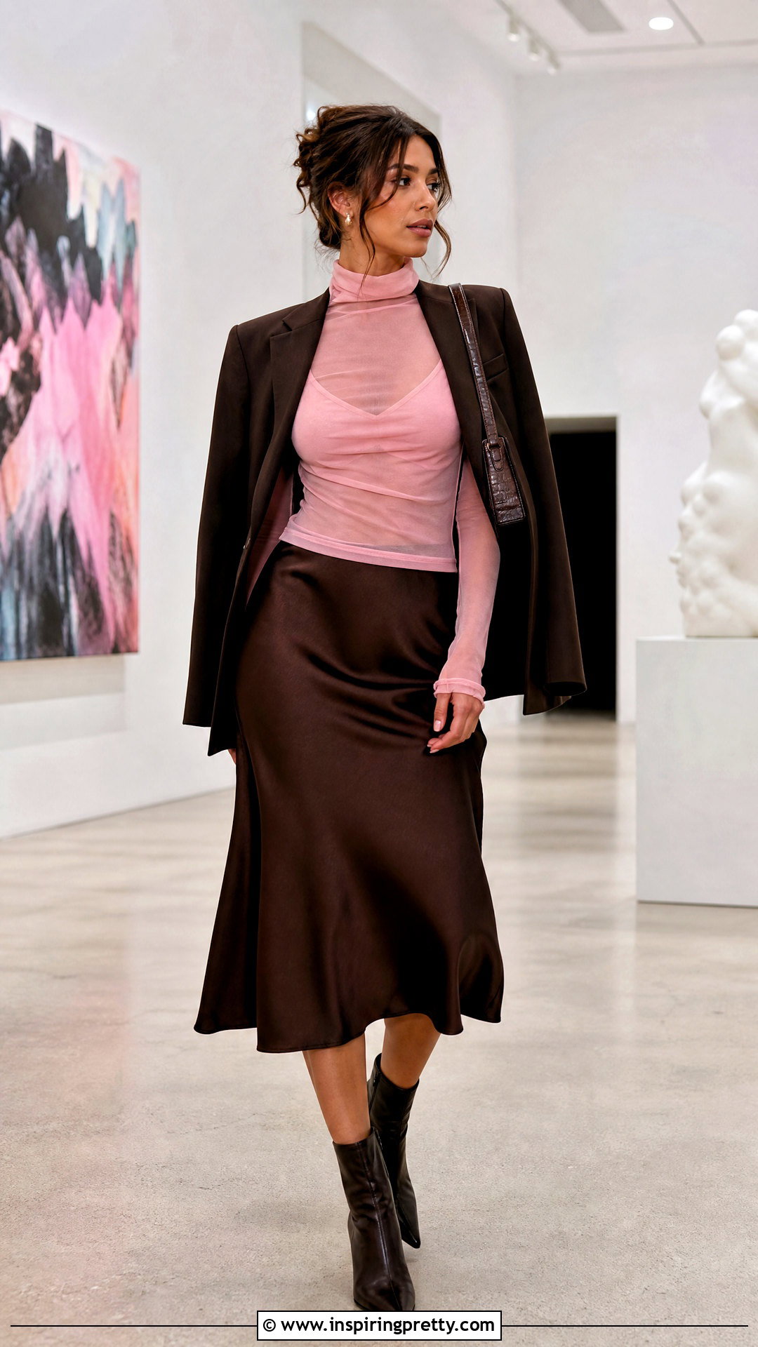 Pink Mesh Top With Slip Skirt - 50 cute pink tops outfit ideas