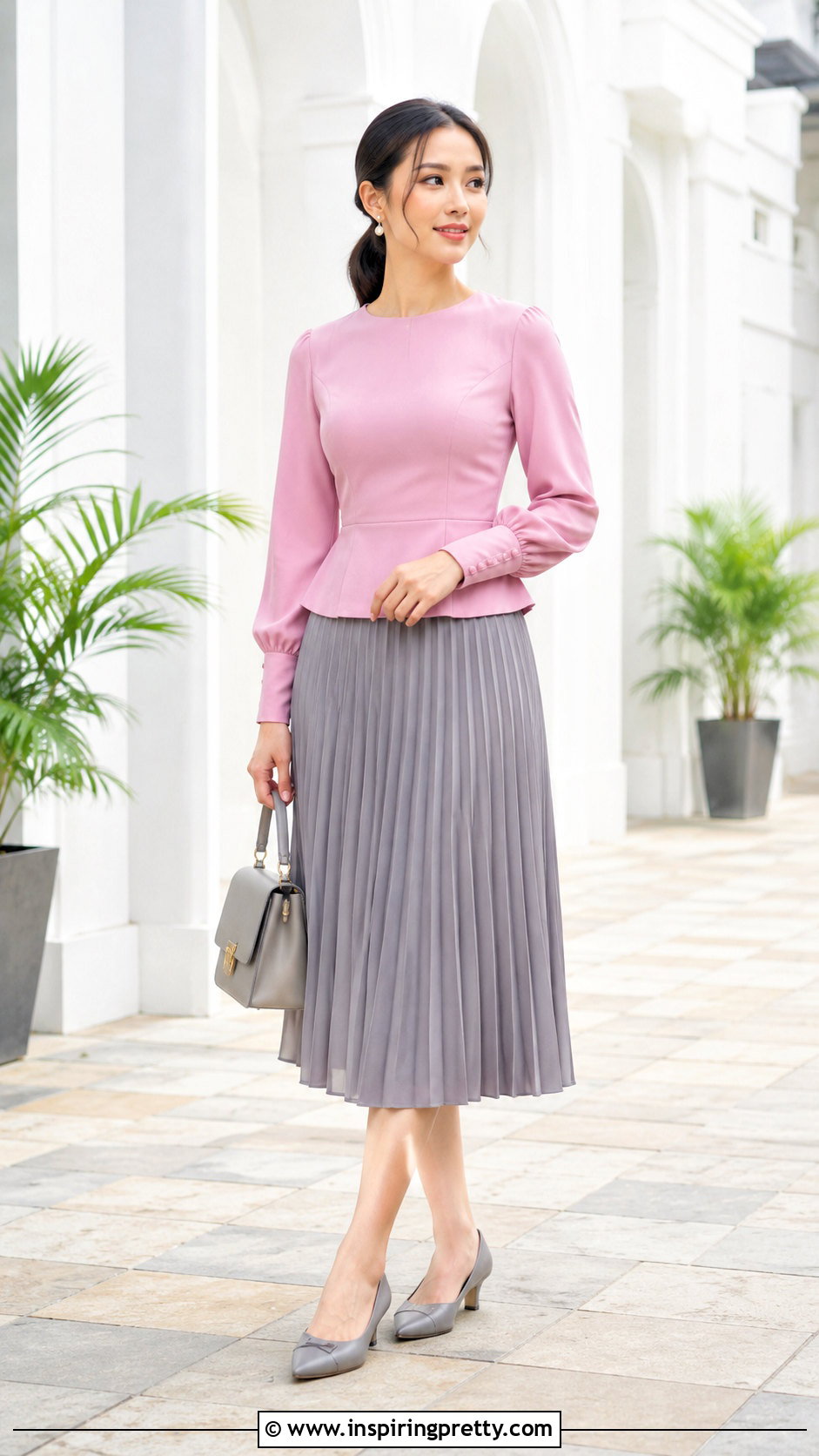 Pink Mizo Sunday Top With Gray Pleated Skirt - 50 Mizo Sunday Tops outfit ideas