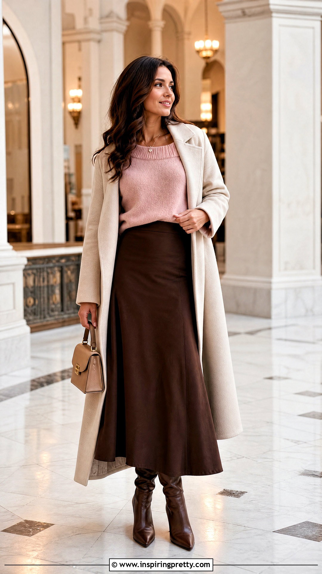 Pink Off Shoulder Sweater With Maxi Skirt - 20 fall fashion pink top outfit ideas