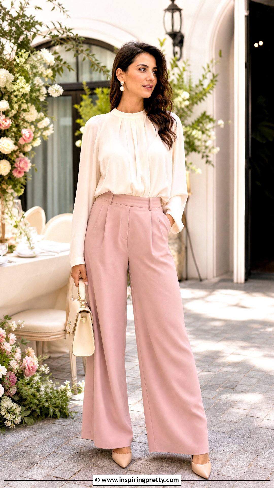 Pink Palazzo Trousers With Ivory Top - 50 palazzo trouser and top for ladies