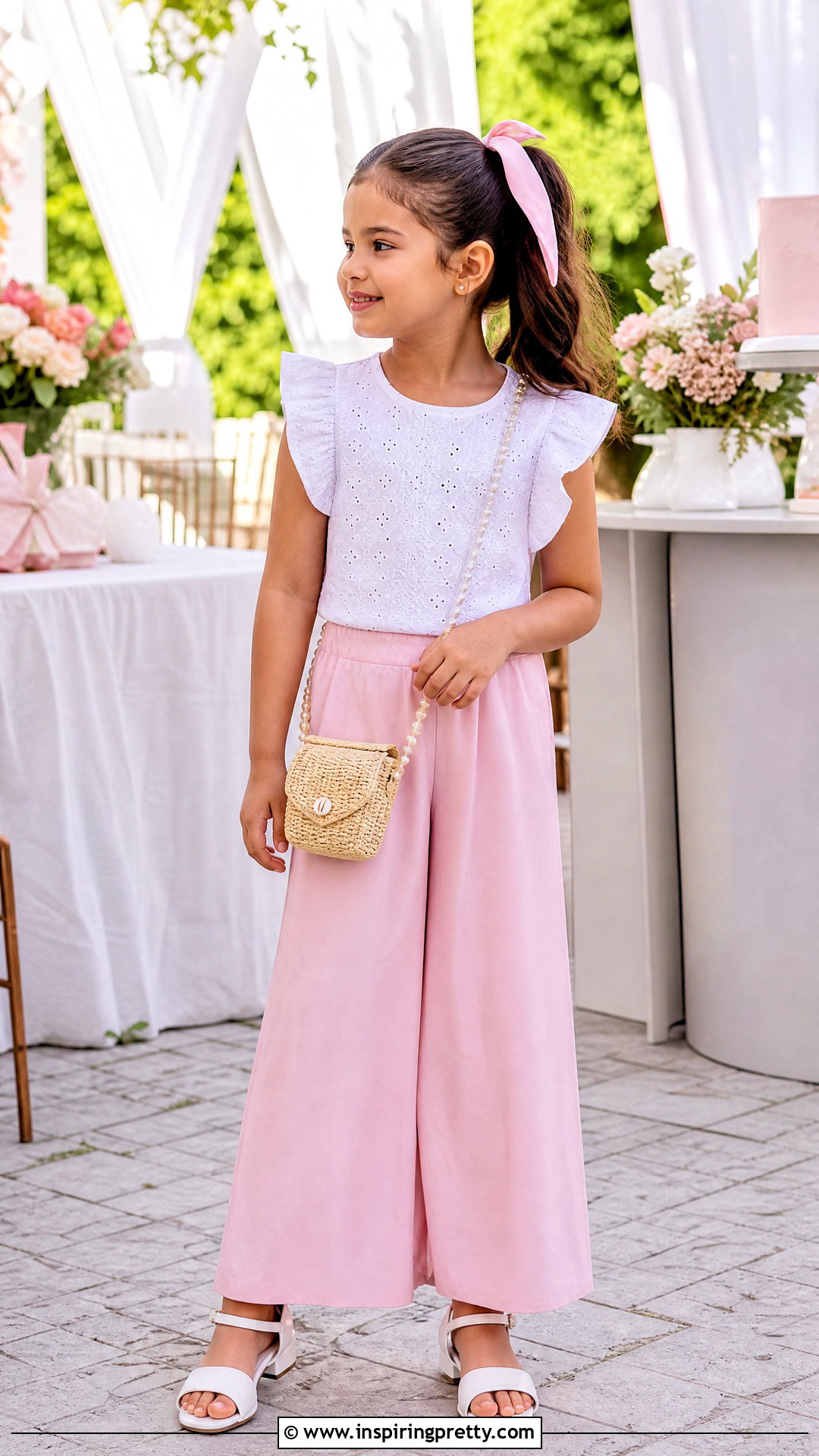Pink Palazzo With White Eyelet Top - 50 kids plazo with tops