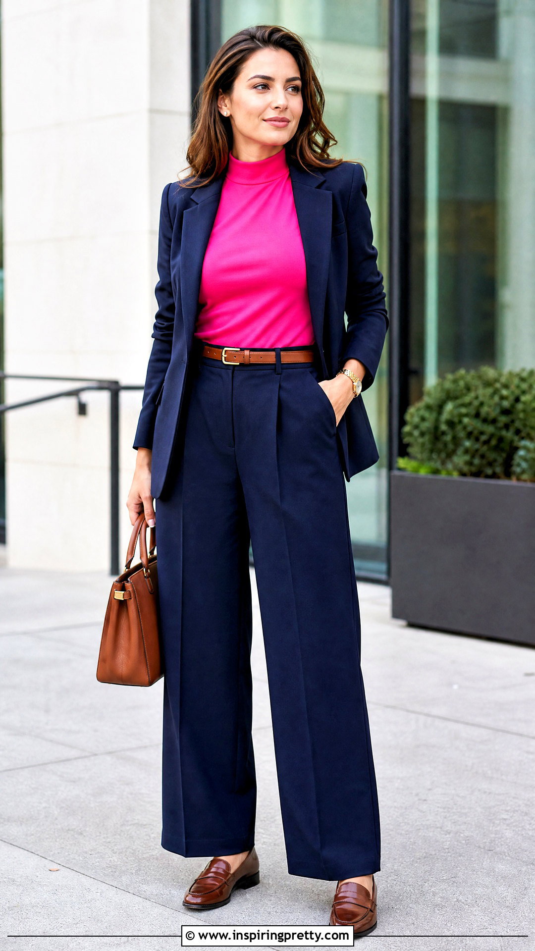 Pink Preppy Tank Top With Navy Trousers And Blazer - 20 pink preppy tank top outfit ideas