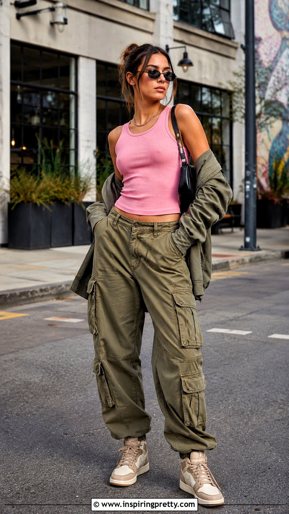 Pink Quote Tank Top With Cargo Pants - 20 Pink Tank Top With Motivational Quote outfit ideas