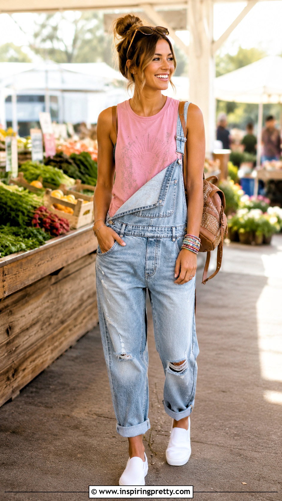 Pink Quote Tank Top With Denim Overalls - 20 Pink Tank Top With Motivational Quote outfit ideas