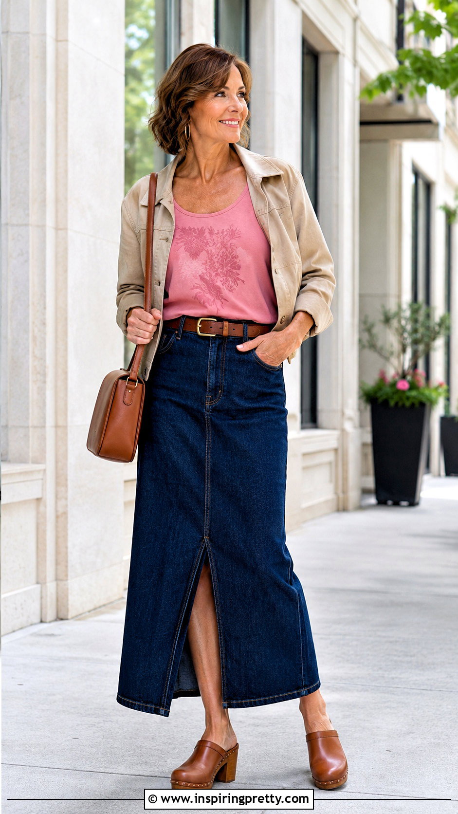 Pink Quote Tank Top With Long Denim Skirt - 20 Pink Tank Top With Motivational Quote outfit ideas