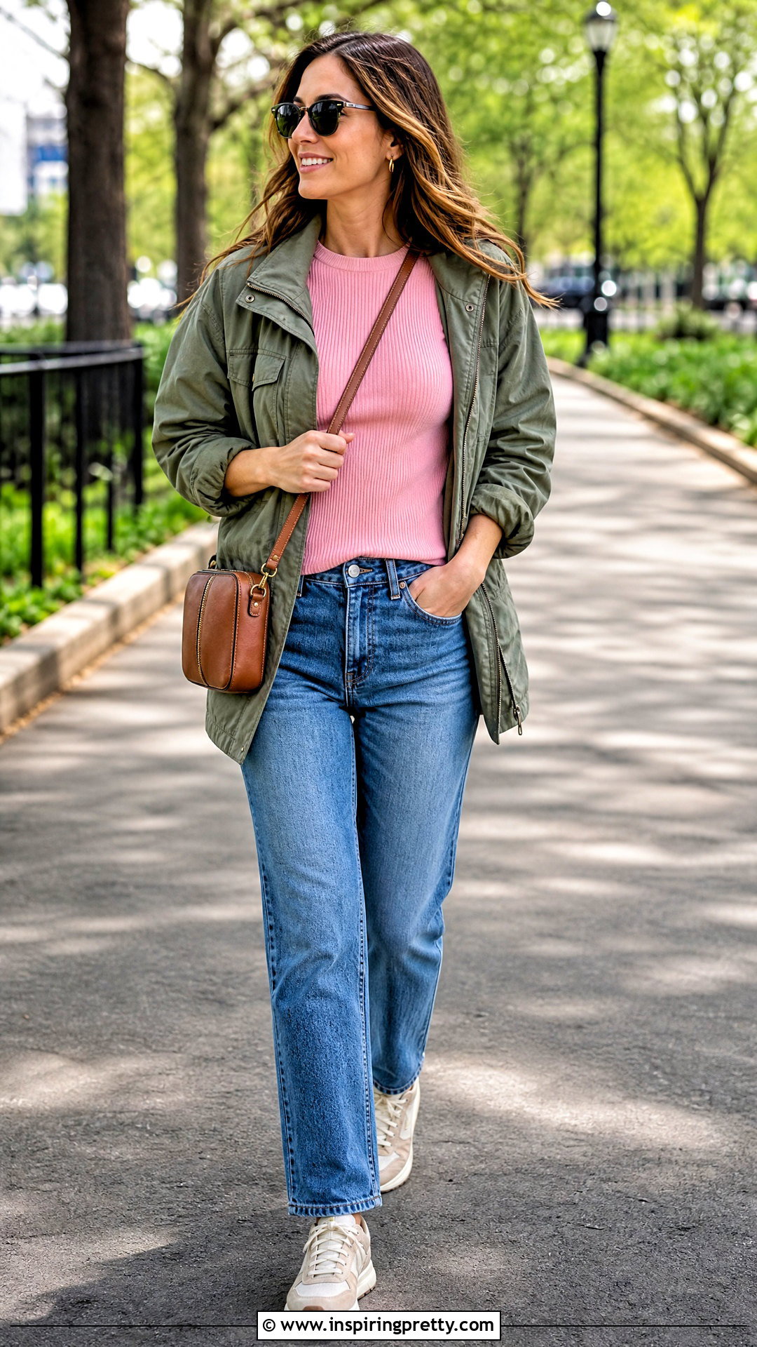 Pink Ribbed Top With Utility Jacket And Jeans - 20 Spring Fashion Pink Top outfit ideas