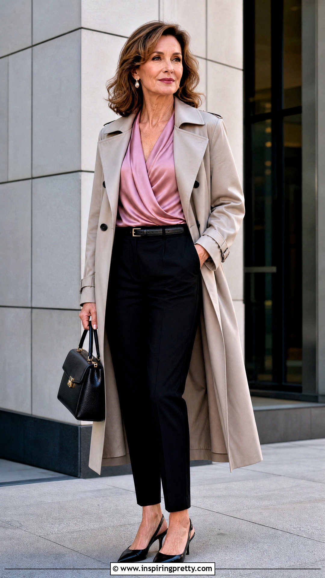 Pink Satin Blouse With Tailored Black Pants - 20 Spring Fashion Pink Top outfit ideas