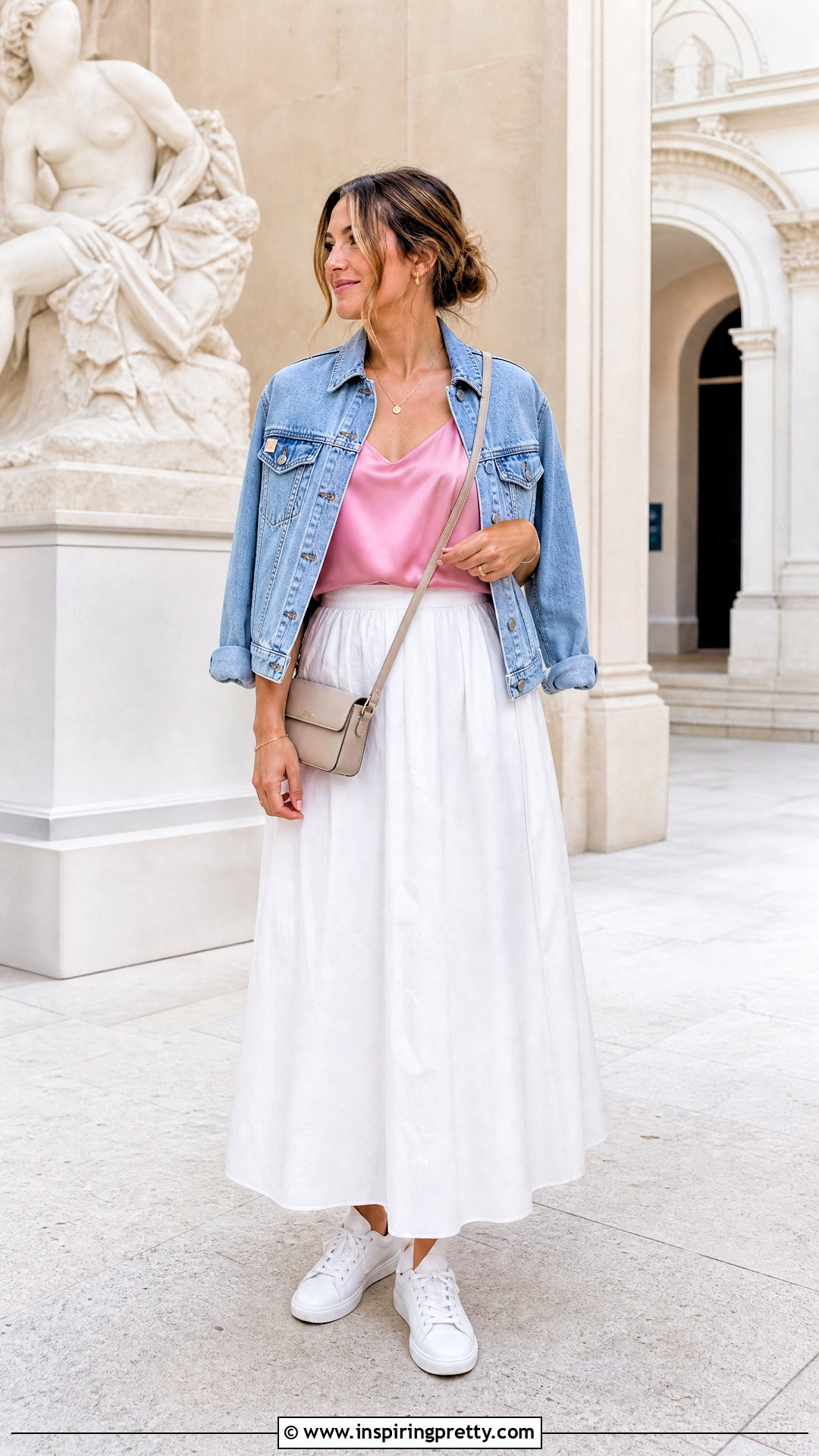 Pink Satin Tank Top With Long Skirt And Sneakers - 25 pink satin tank top outfit ideas
