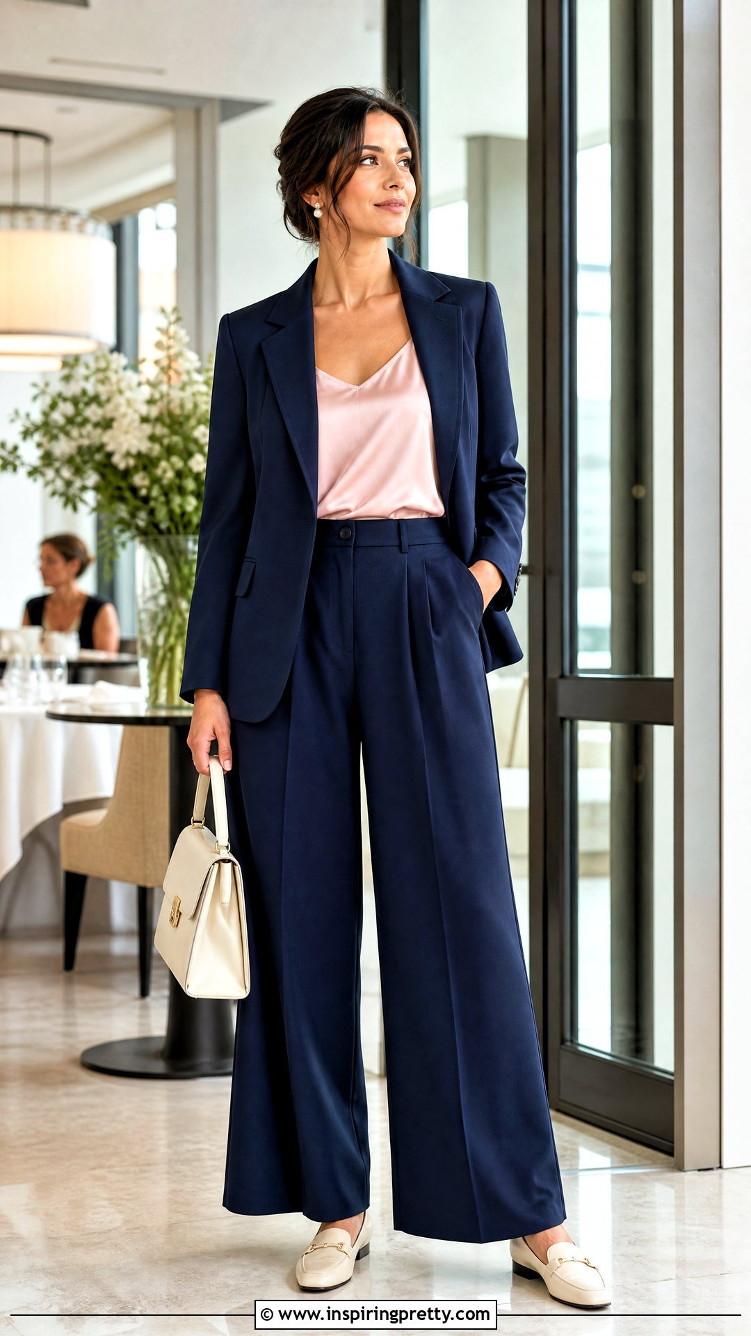 Pink Satin Tank Top With Navy Trousers - 25 pink satin tank top outfit ideas