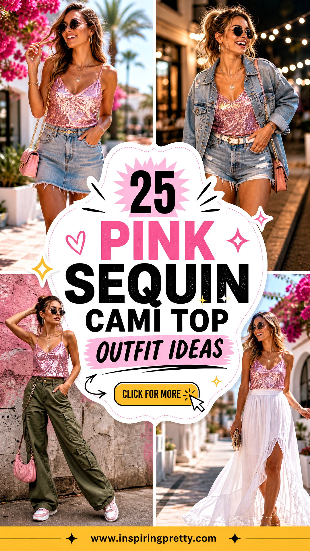 25 Pink Sequin Cami Top Outfit Ideas for Glam Party Looks - 25 Pink Sequin Cami Top Outfit Ideas for Glam Party Looks