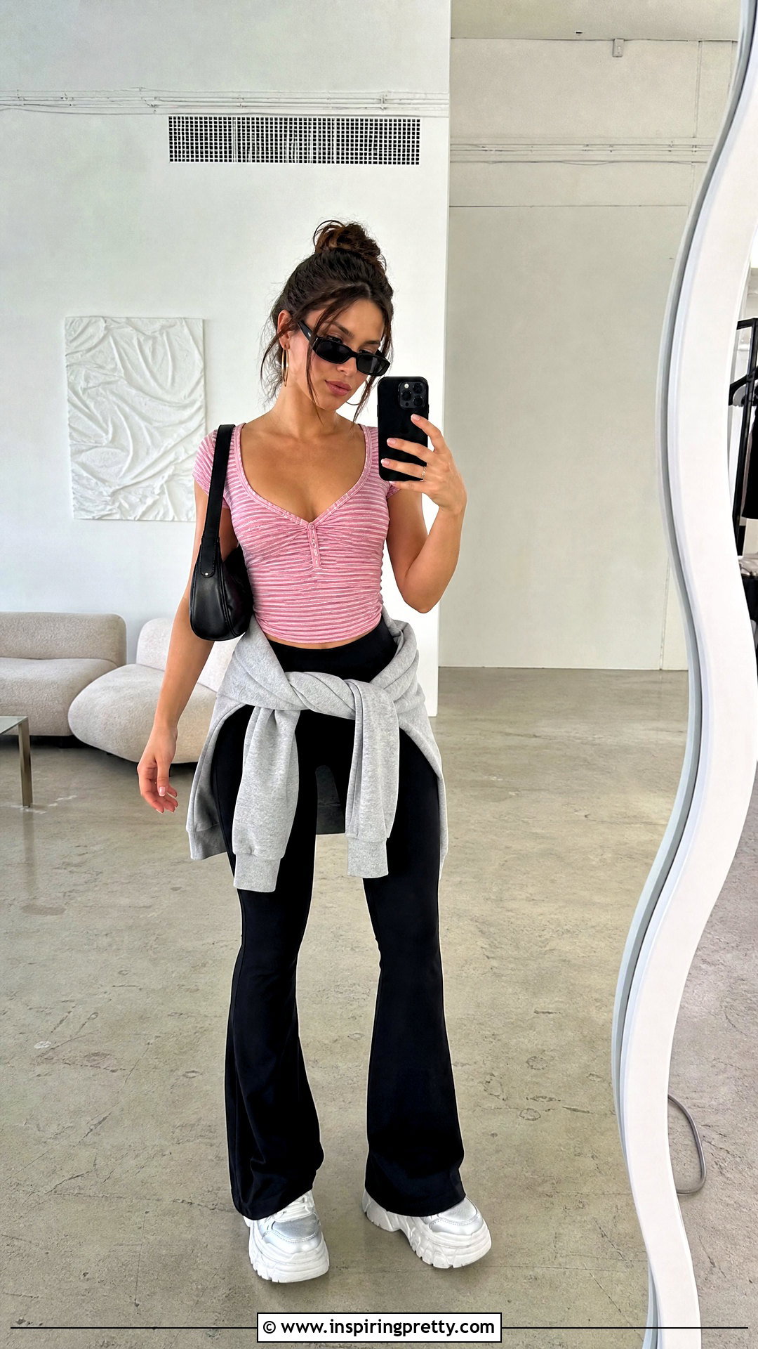 Pink Striped Brandy Top With Flared Leggings - 25 pink striped brandy top outfit ideas