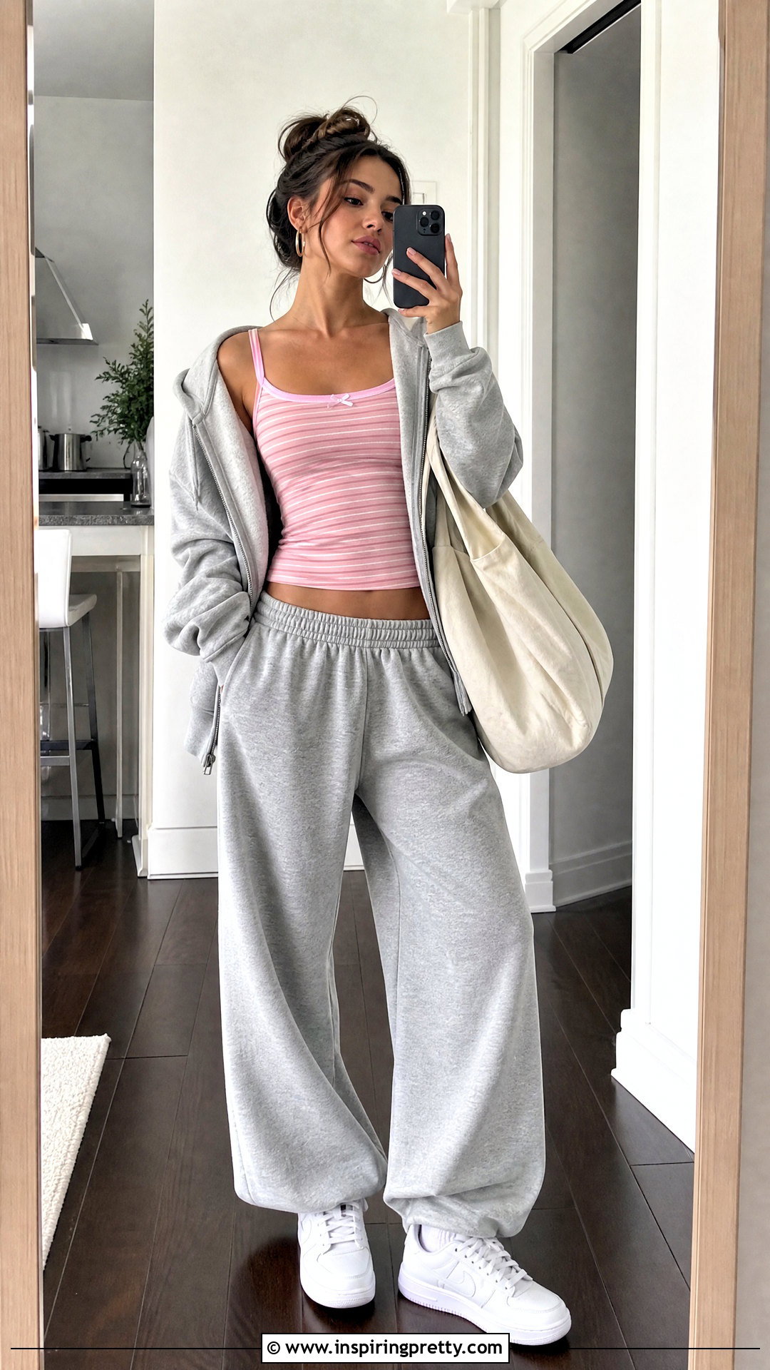Pink Striped Brandy Top With Gray Sweatpants - 25 pink striped brandy top outfit ideas