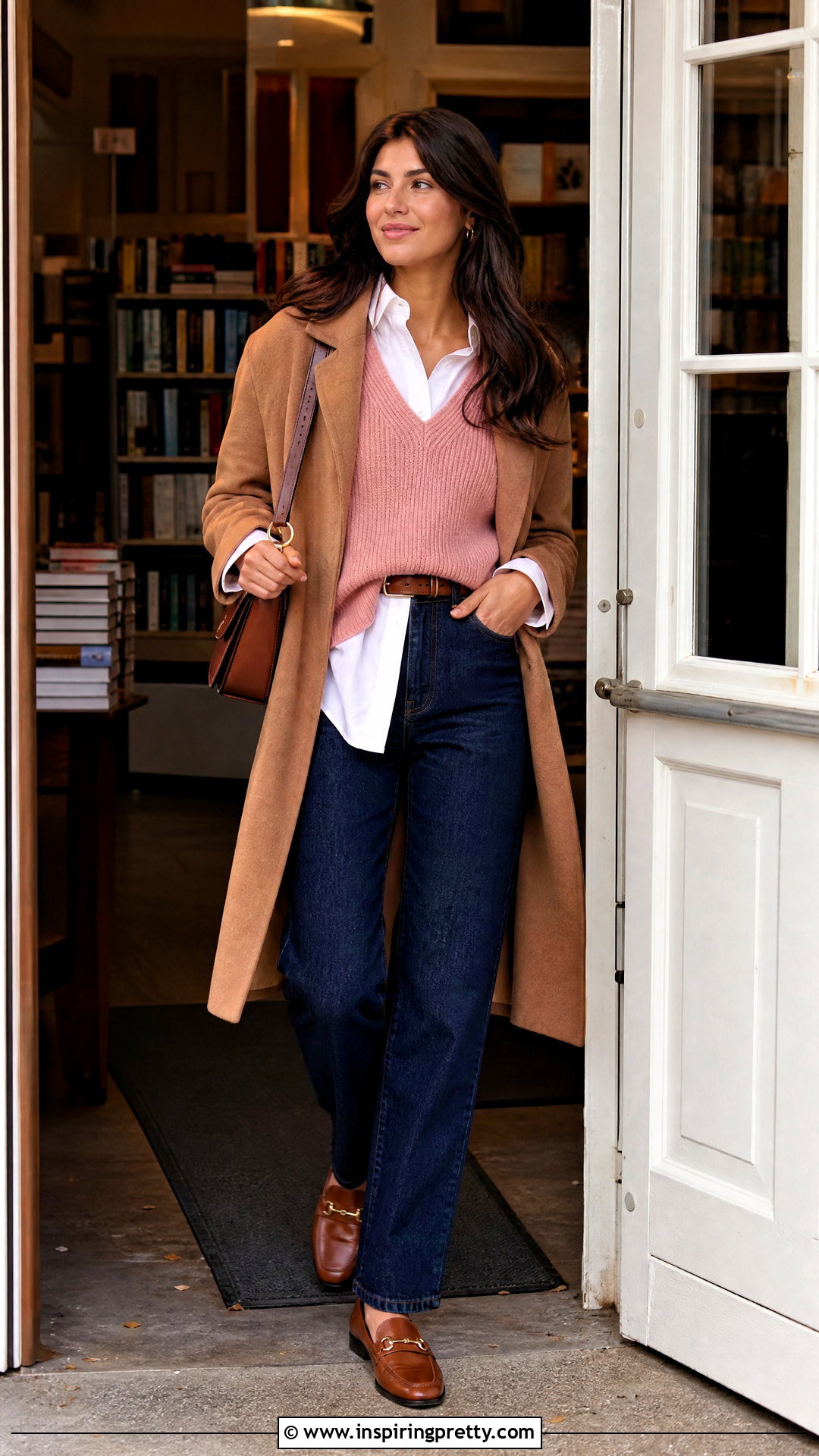Pink Sweater Vest With White Shirt And Jeans - 20 fall fashion pink top outfit ideas
