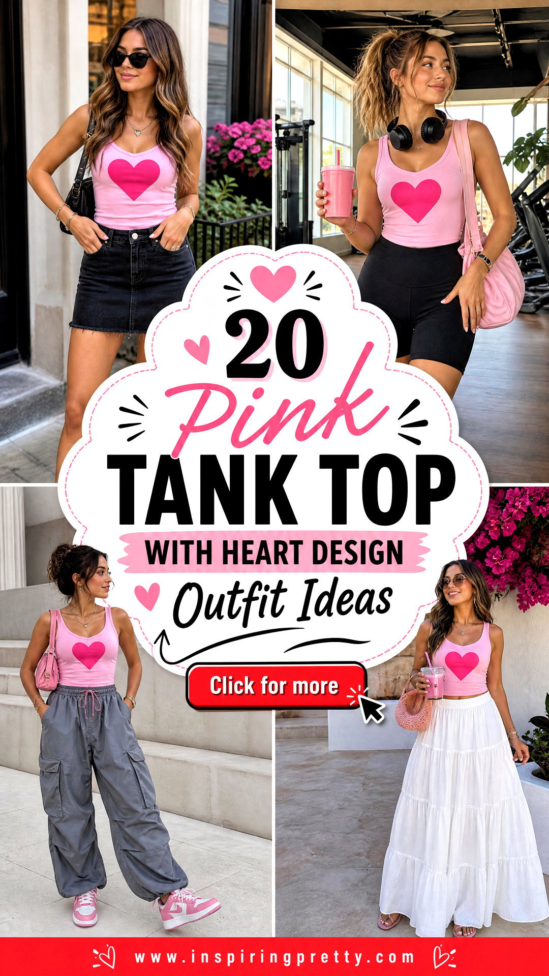 20 Pink Tank Top With Heart Design Outfit Ideas to Love - 20 Pink Tank Top With Heart Design Outfit Ideas to Love
