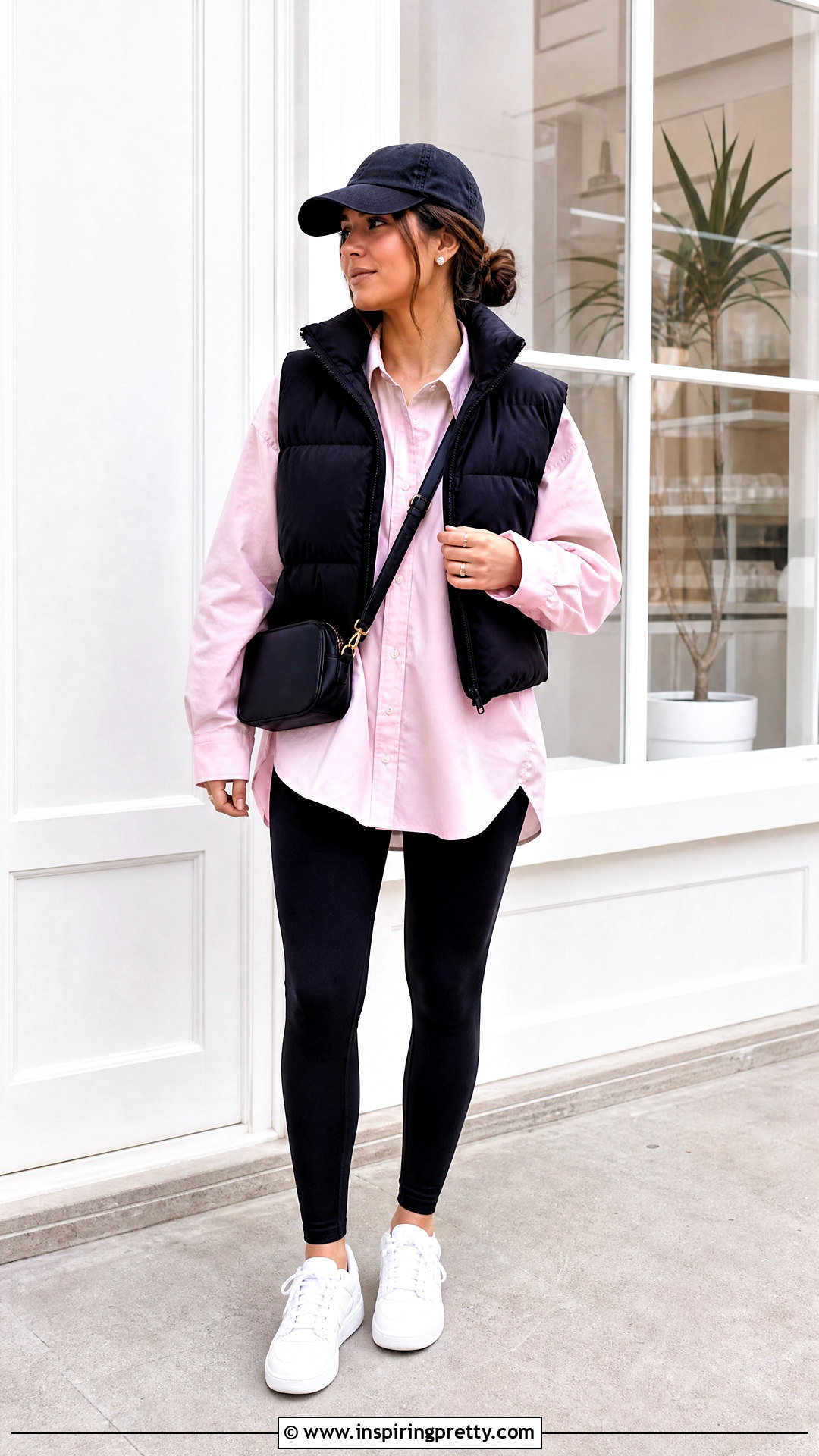 Pink Top With Black Leggings - 50 pink top outfit ideas