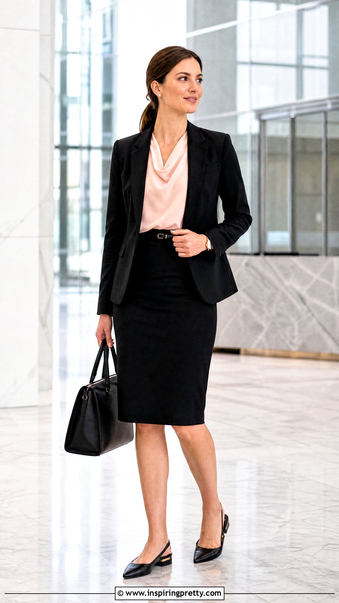 Pink Top With Black Pencil Skirt - 50 pink top outfit ideas