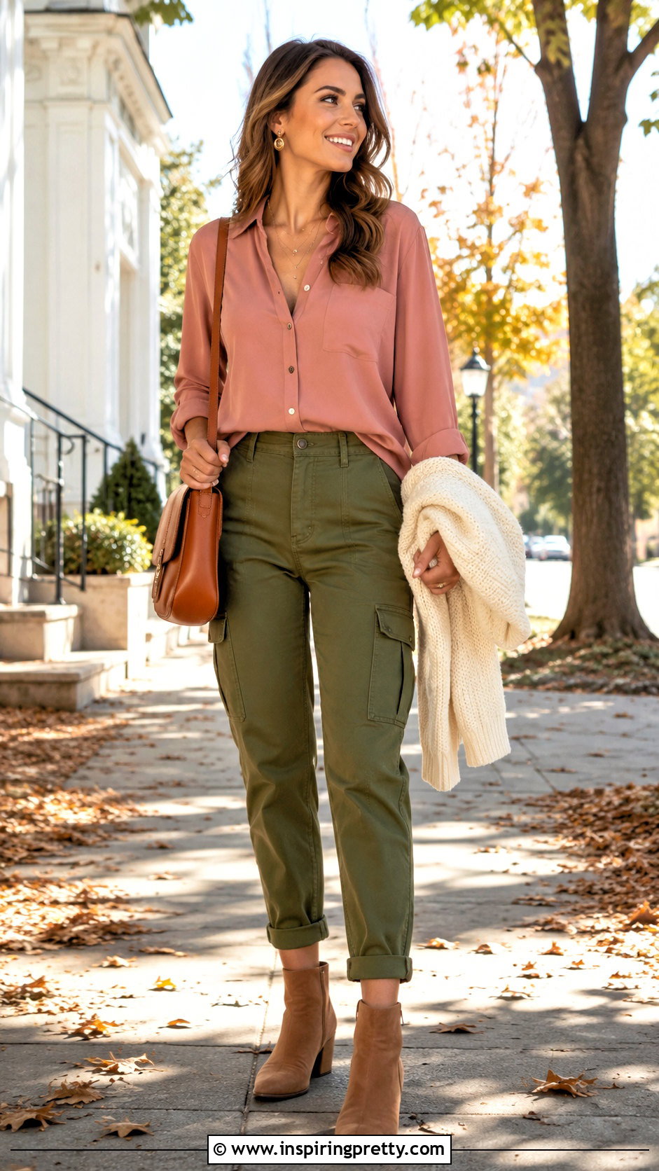 Pink Top With Olive Green Pants - 50 pink tops outfit ideas