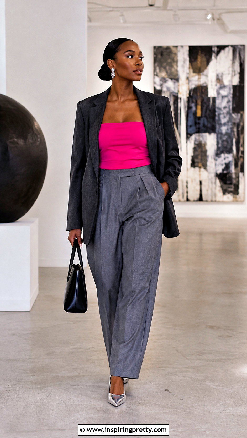Pink Tube Top Outfit With Gray Trousers - 50 tube top outfit black women