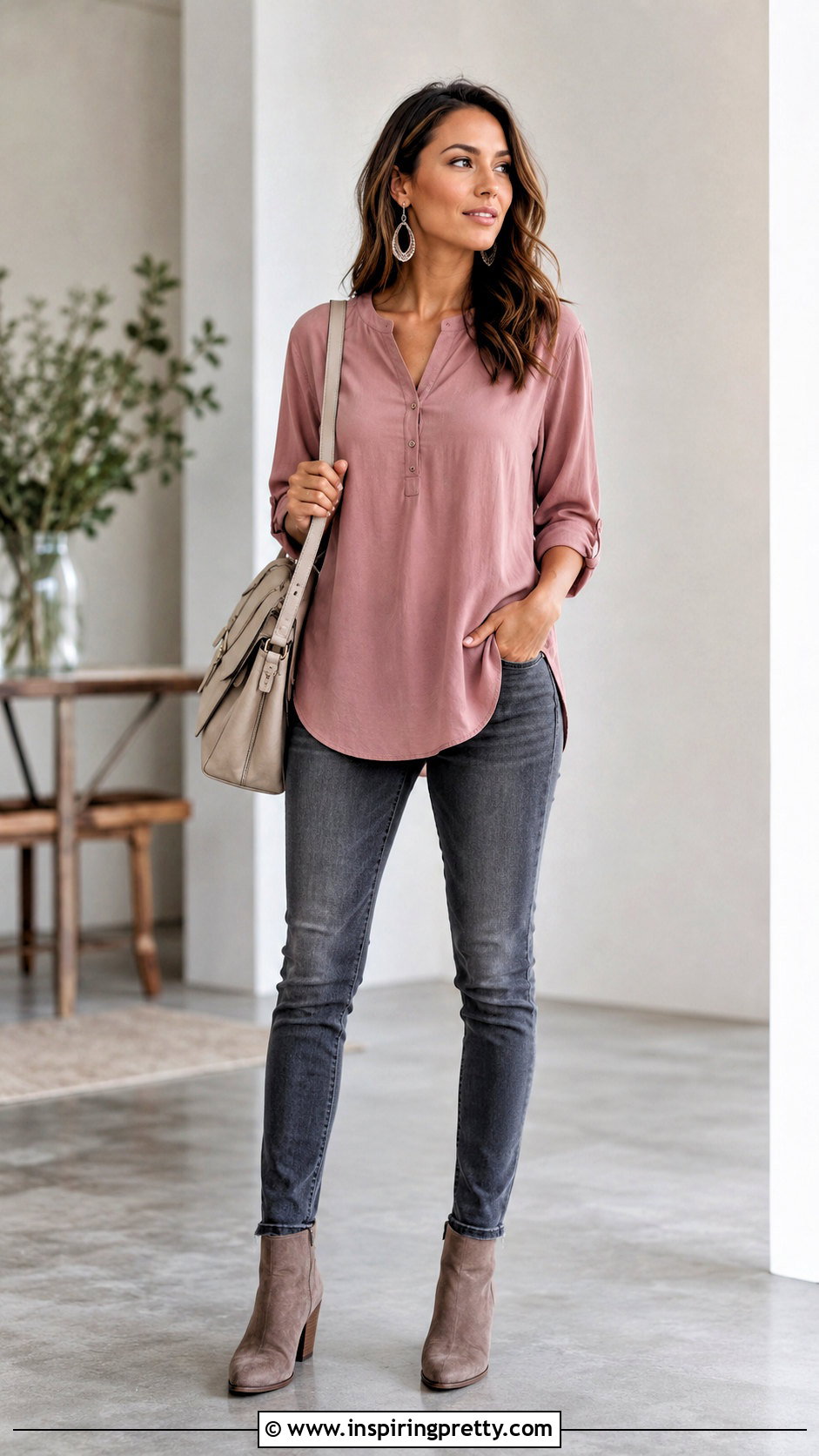 Pink Tunic Top With Gray Jeans - 50 tunic tops with jeans