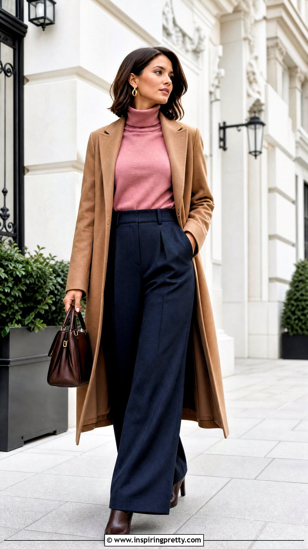 Pink Turtleneck With Navy Blue Wool Pants - 25 Pink Top Navy Blue Pants