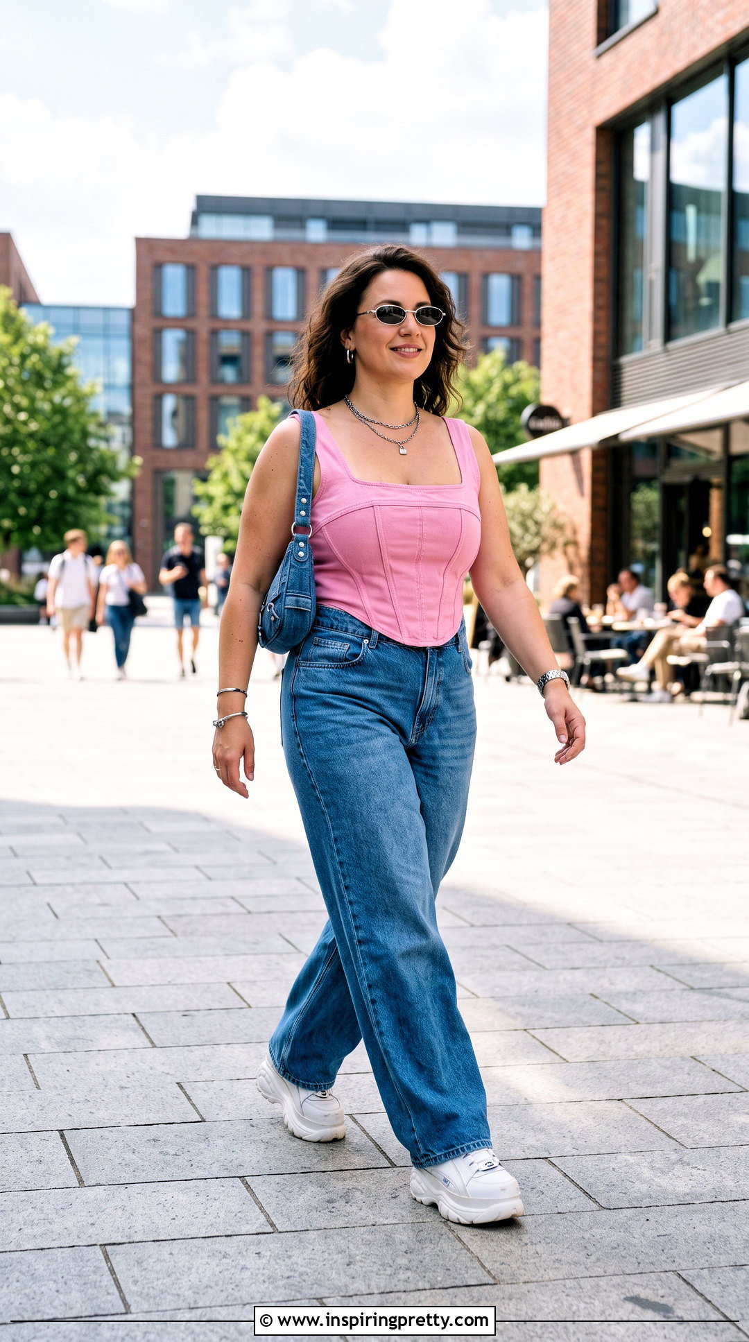 Pink Y K Corset Top With Wide Leg Jeans - 50 pink y2k top outfit ideas