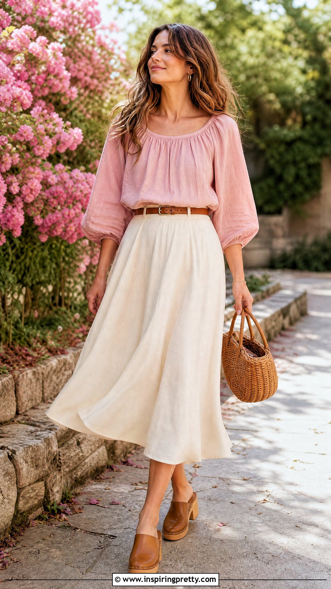 Pink s Top With Cream Midi Skirt - 25 Pink 70S Top outfit ideas
