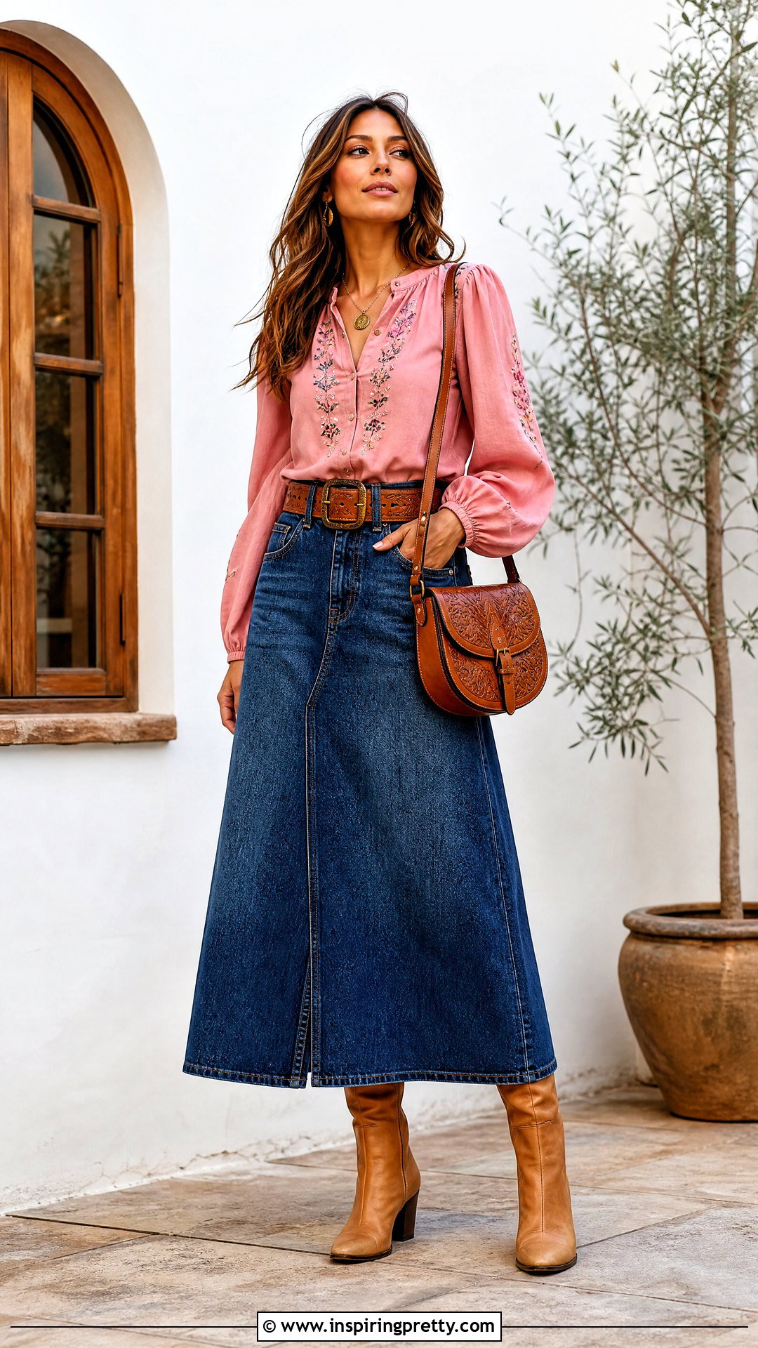 Pink s Top With Denim Maxi Skirt - 25 Pink 70S Top outfit ideas
