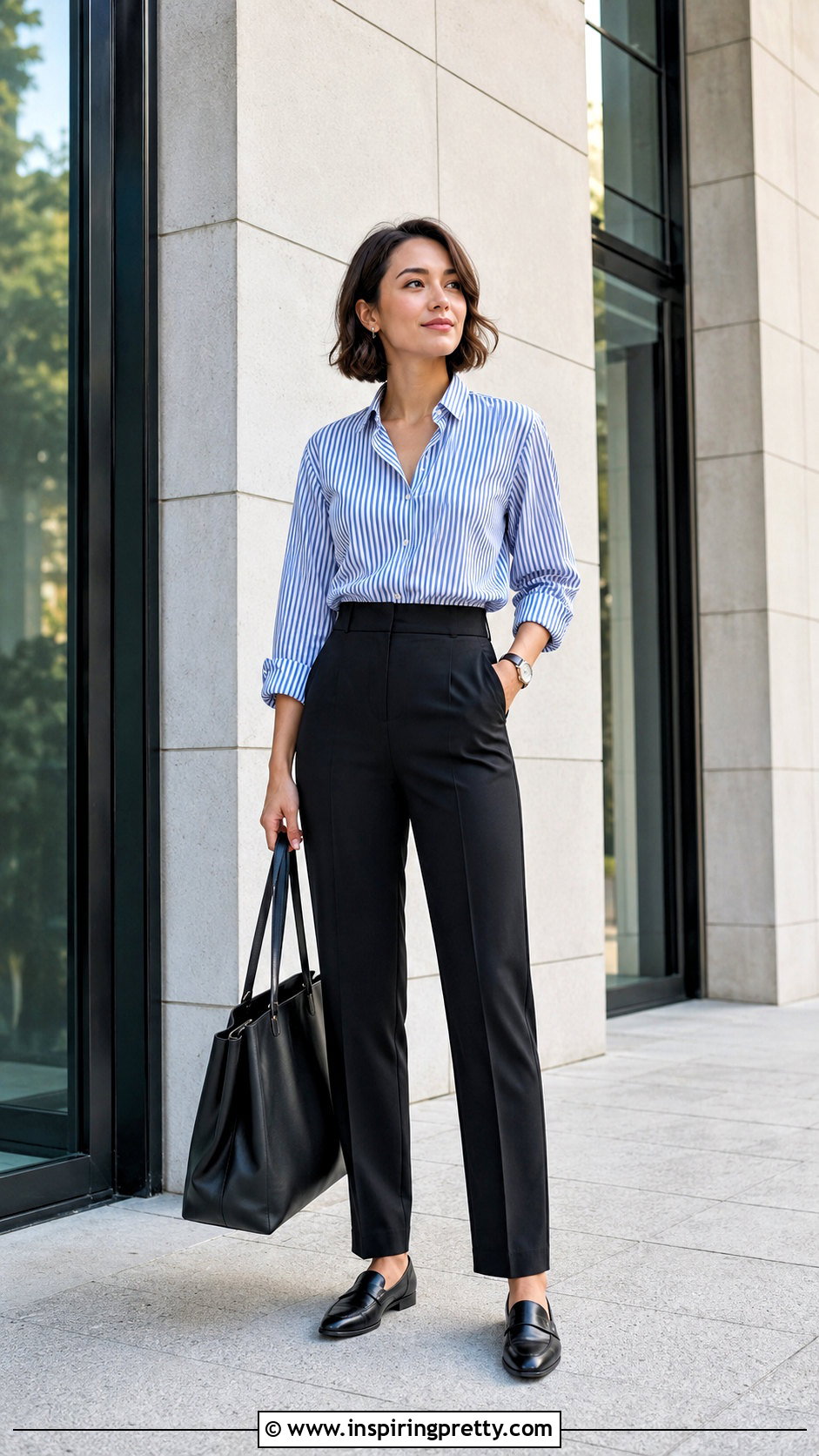Pinstripe Blouse With Black Trousers - 50 corporate tops blouses