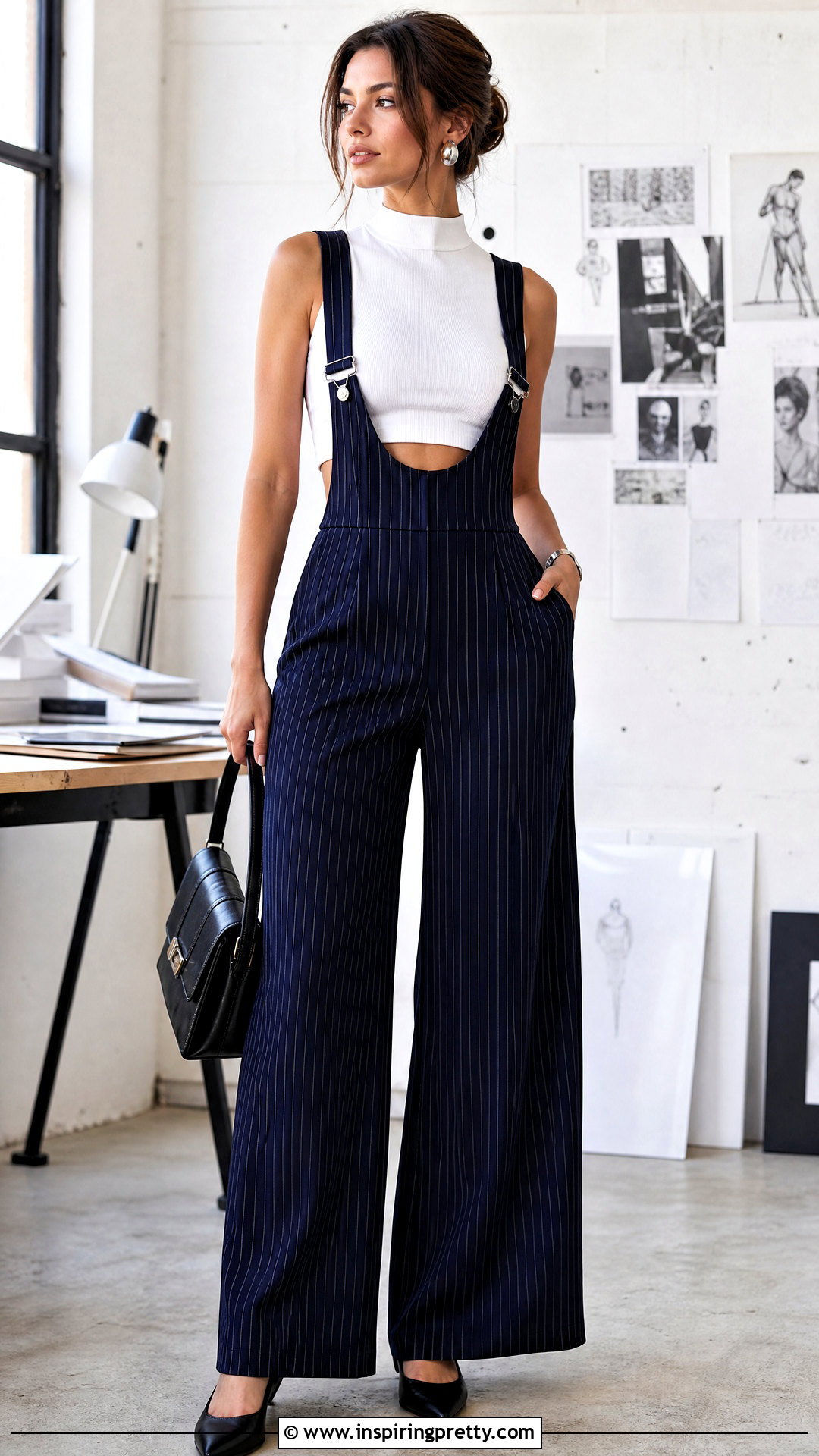 Pinstripe Overalls With Fitted Crop Top - 25 crop top overalls outfit ideas