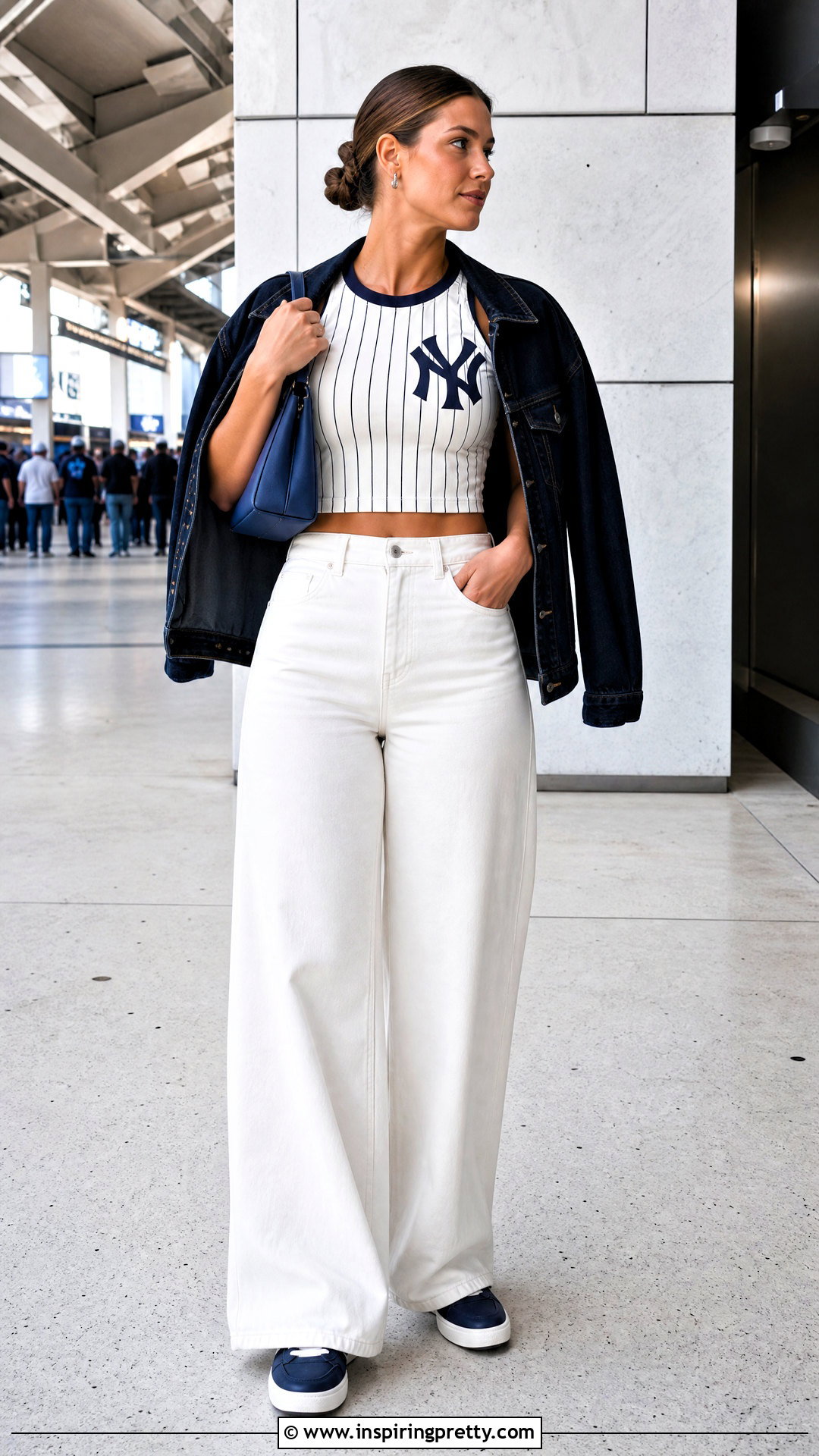 Pinstripe Yankees Crop Top With White Jeans - 20 new york yankees crop tops