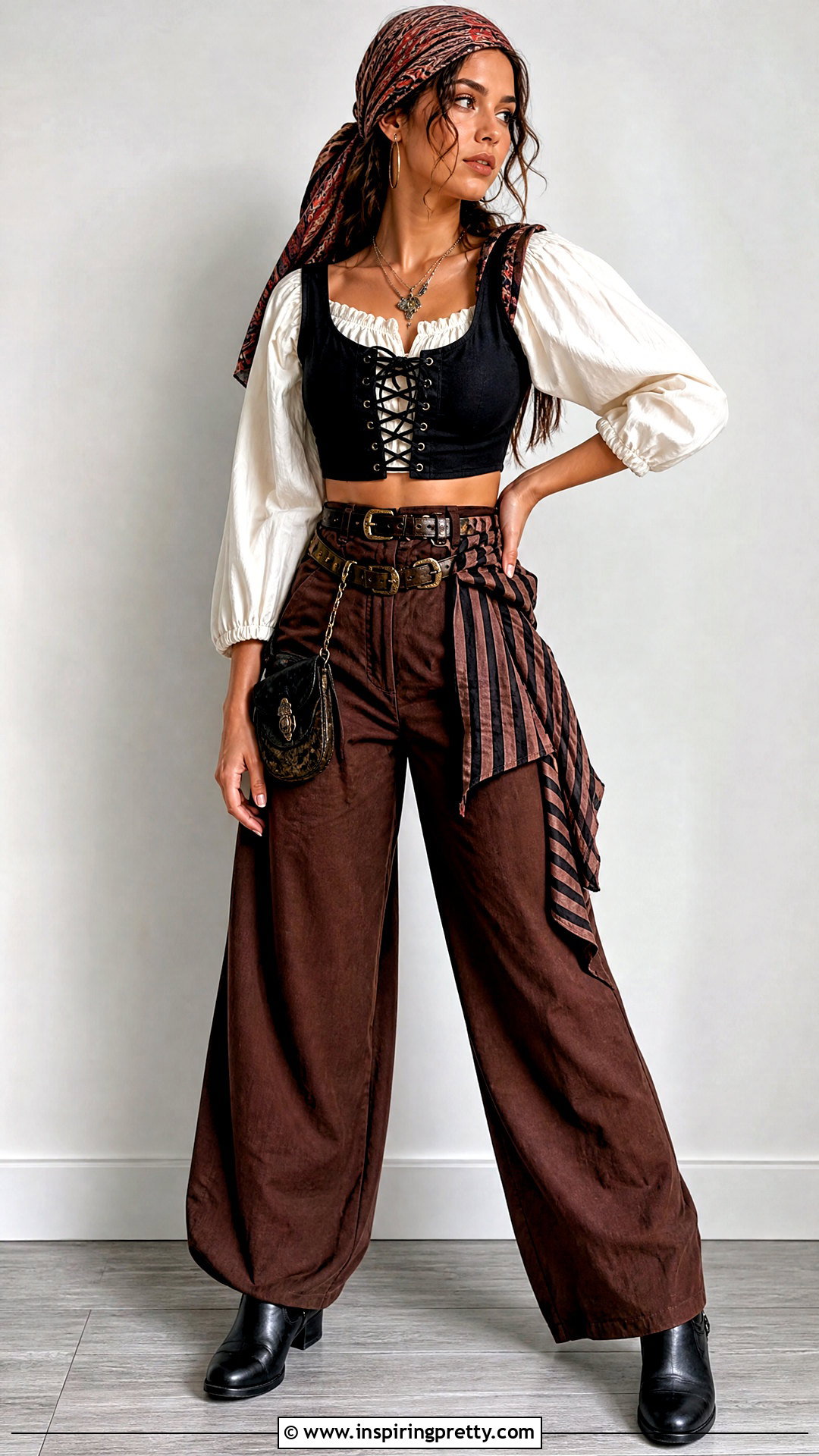 Pirate Crop Top With Wide Leg Pants - 25 female pirate top outfit ideas