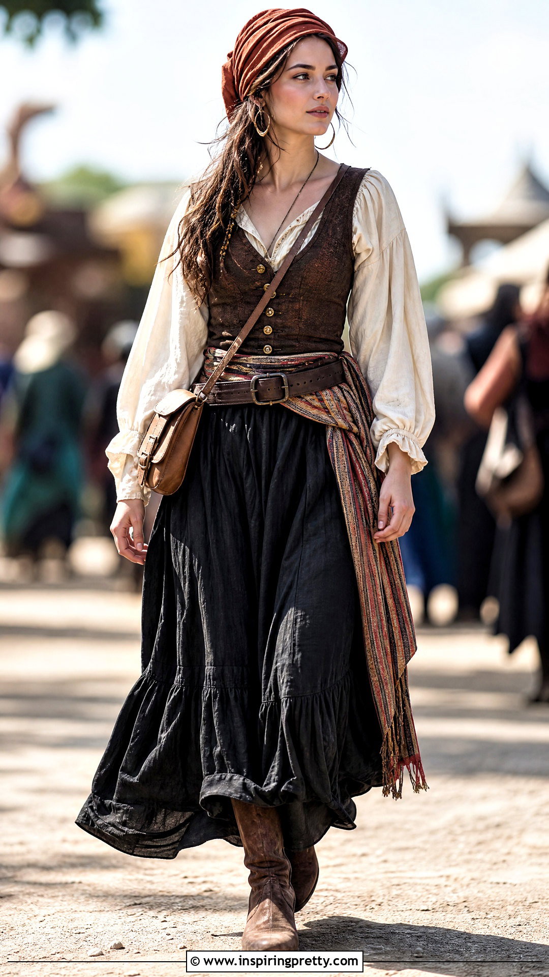 Pirate Waistcoat With Maxi Skirt And Boots - 25 female pirate top outfit ideas
