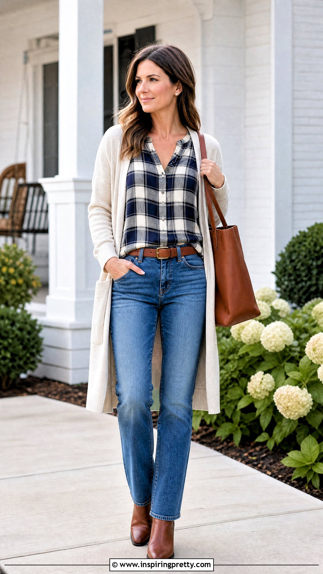 Plaid Button Up Tank Top With A Long Cardigan And Jeans - 20 Plaid Button Up Tank Top outfit ideas