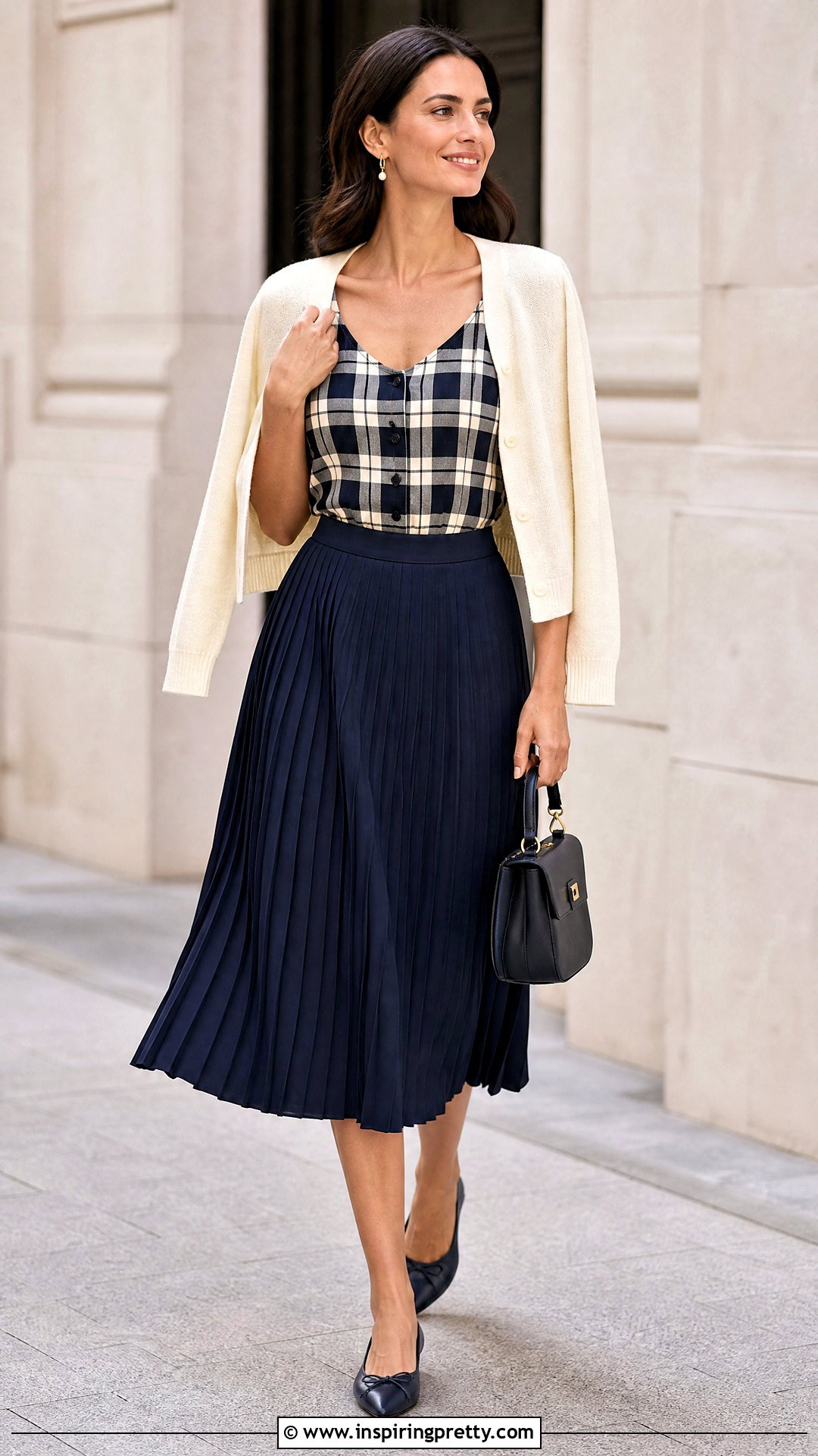 Plaid Button Up Tank Top With Pleated Midi Skirt - 20 Plaid Button Up Tank Top outfit ideas