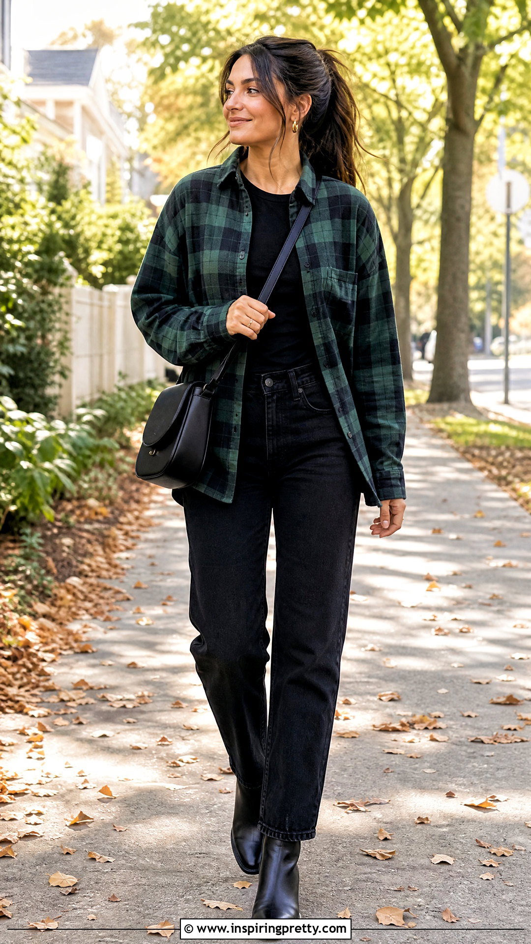Plaid Button Up Top With Black Jeans - 50 Button Up Top Outfit ideas