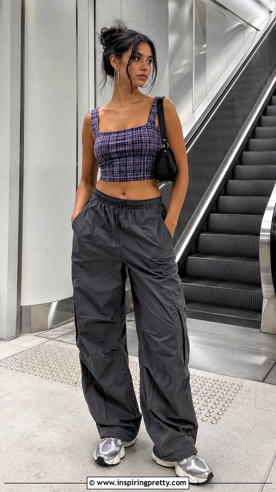 Plaid Crop Top With Parachute Pants - 20 plaid crop top fashion ideas
