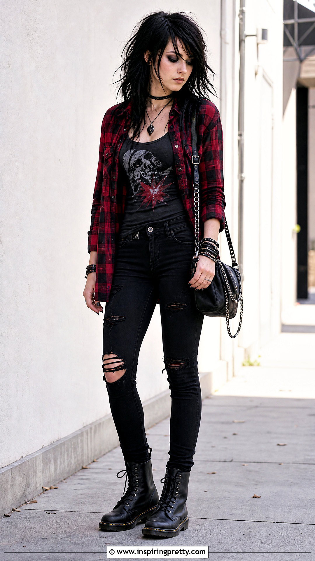 Plaid Emo Shirt With Band Tank - 20 emo tops women