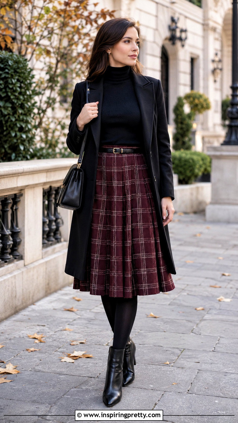 Plaid Flare Skirt And Turtleneck Outfit - 50 flay skirt and top outfit ideas