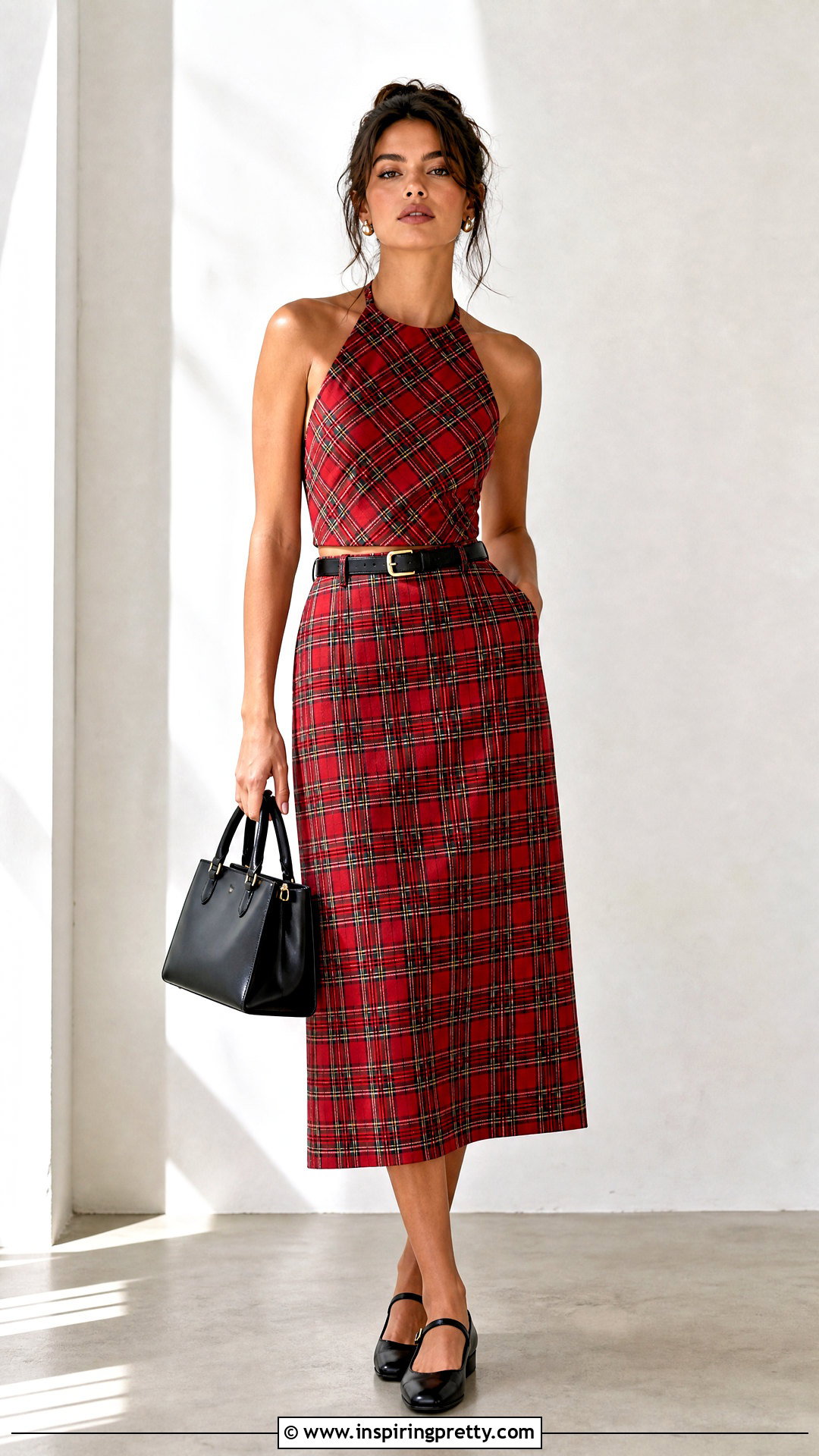 Plaid Halter Top With Matching Plaid Skirt - 20 Plaid Halter Top Outfit Ideas