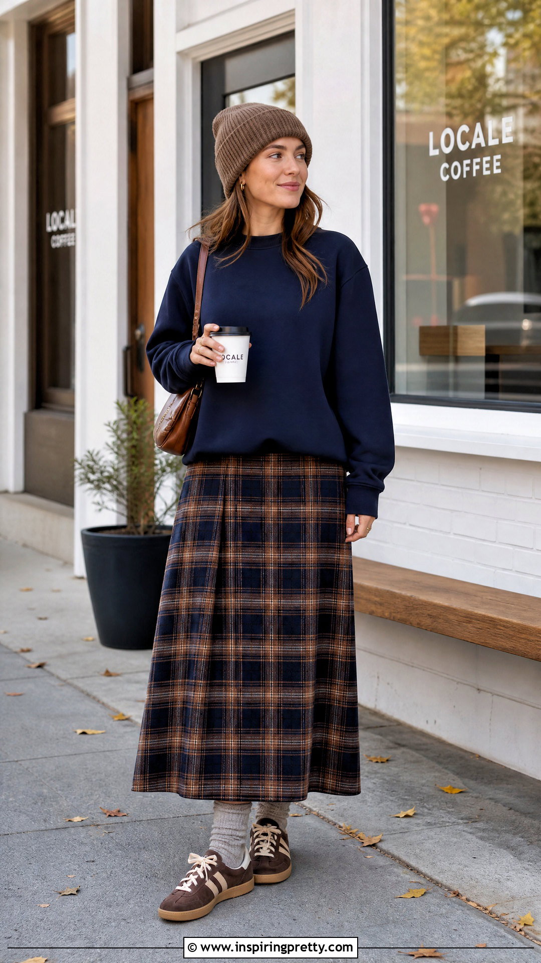 Plaid Long Skirt And Crewneck Sweatshirt Outfit - 50 long skirt and top casual outfits