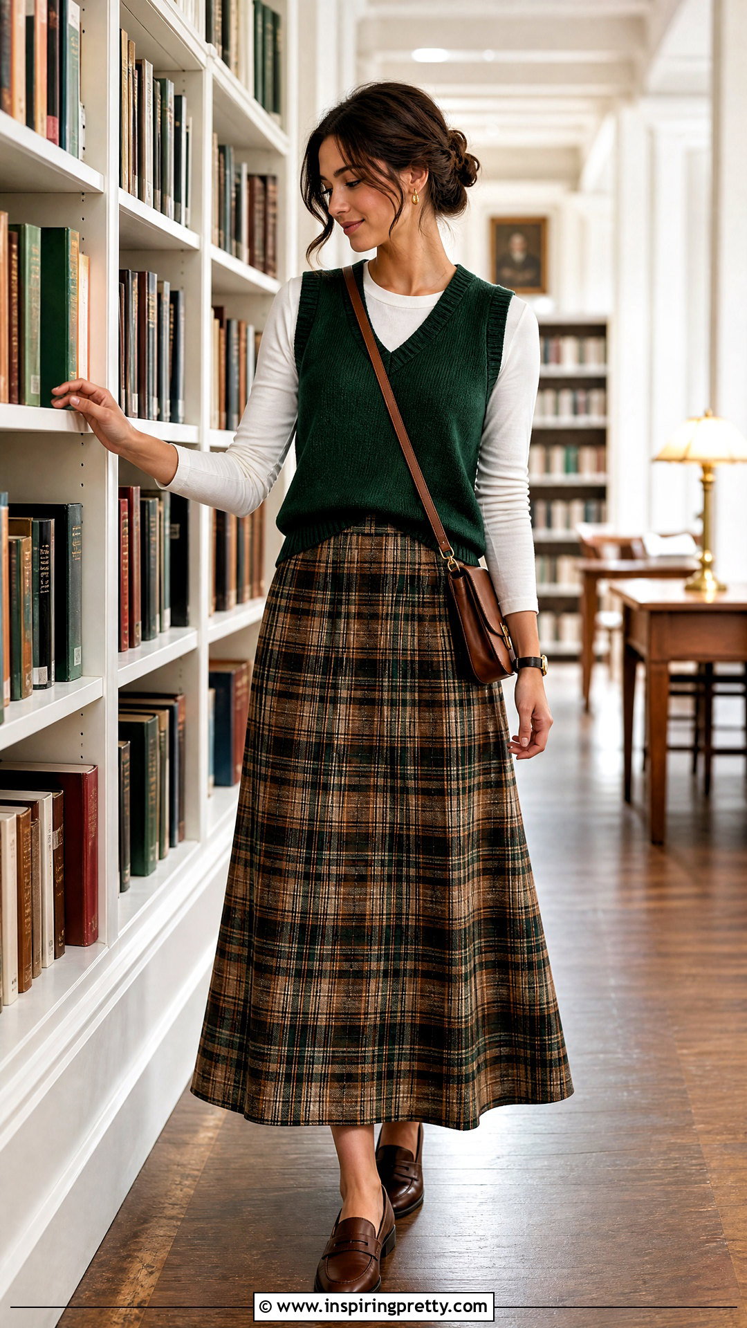 Plaid Long Skirt And Sweater Vest Outfit - 50 long skirt and top casual outfits