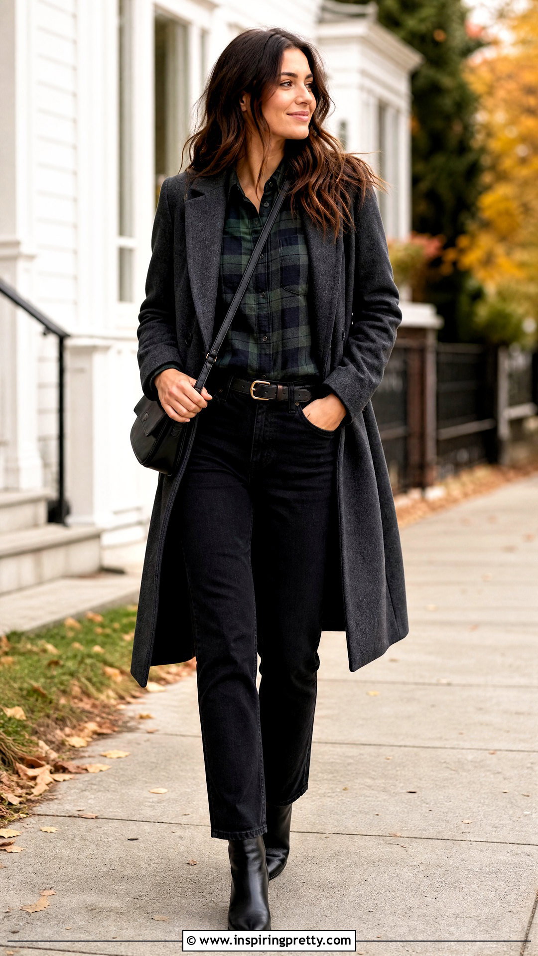 Plaid Long Sleeve Top With Black Jeans - 50 long sleeve top outfit ideas