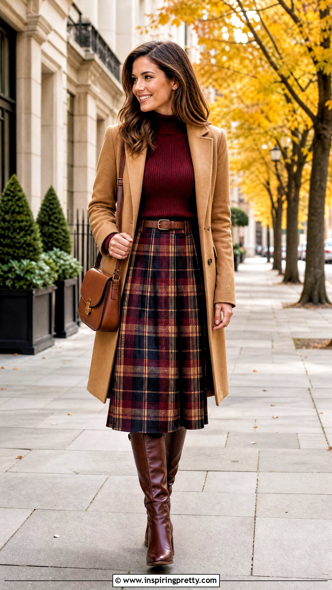 Plaid Midi Skirt And Solid Sweater - 50 skirt and top ideas