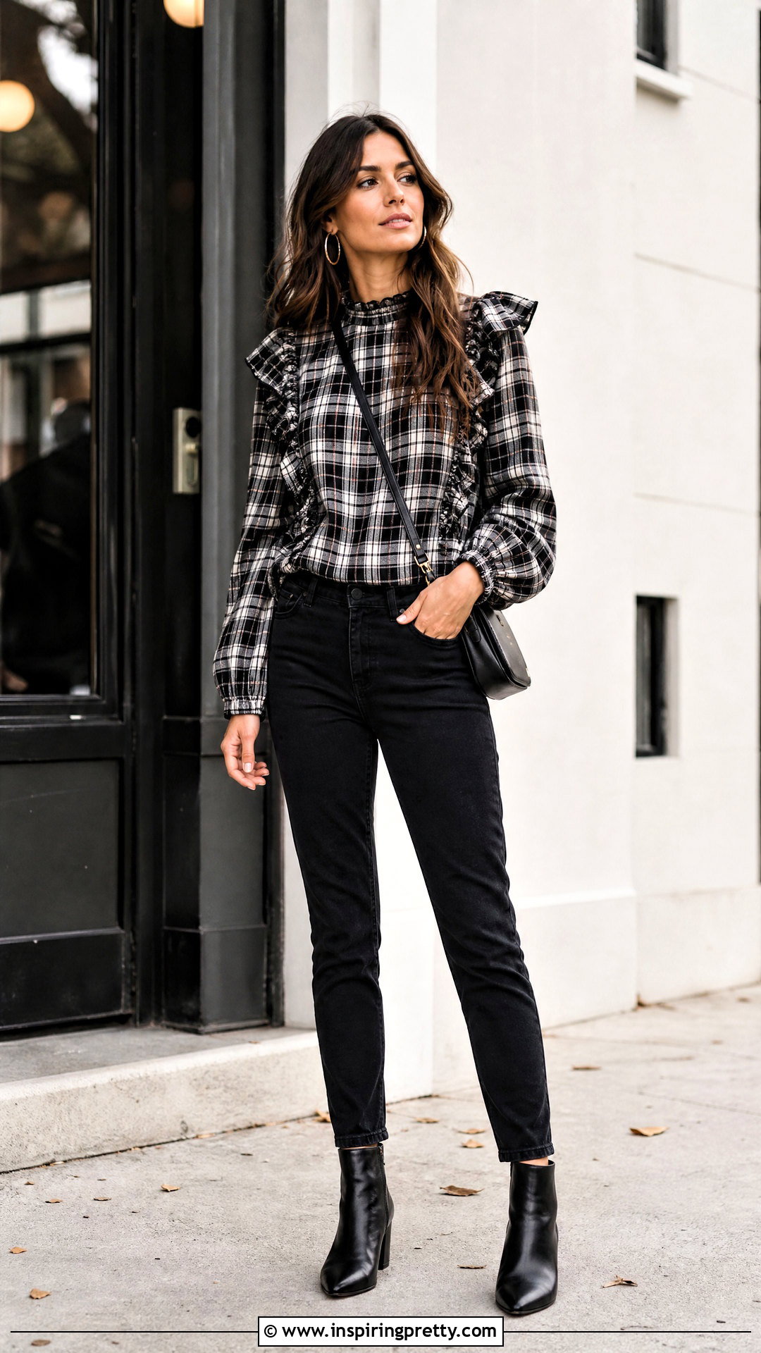 Plaid Odille Top With Black Jeans - 20 odille top outfit ideas