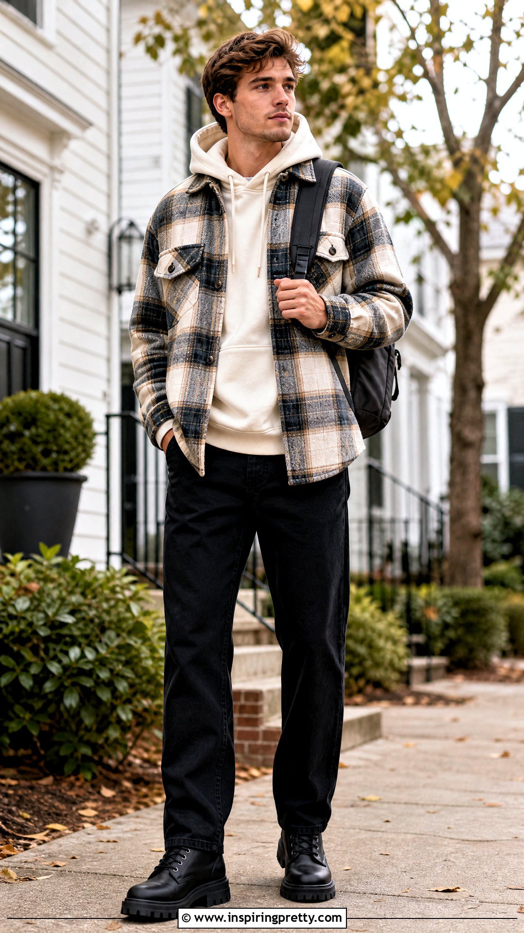 Plaid Overshirt Over Hoodie Outfit - 50 layered tops outfits