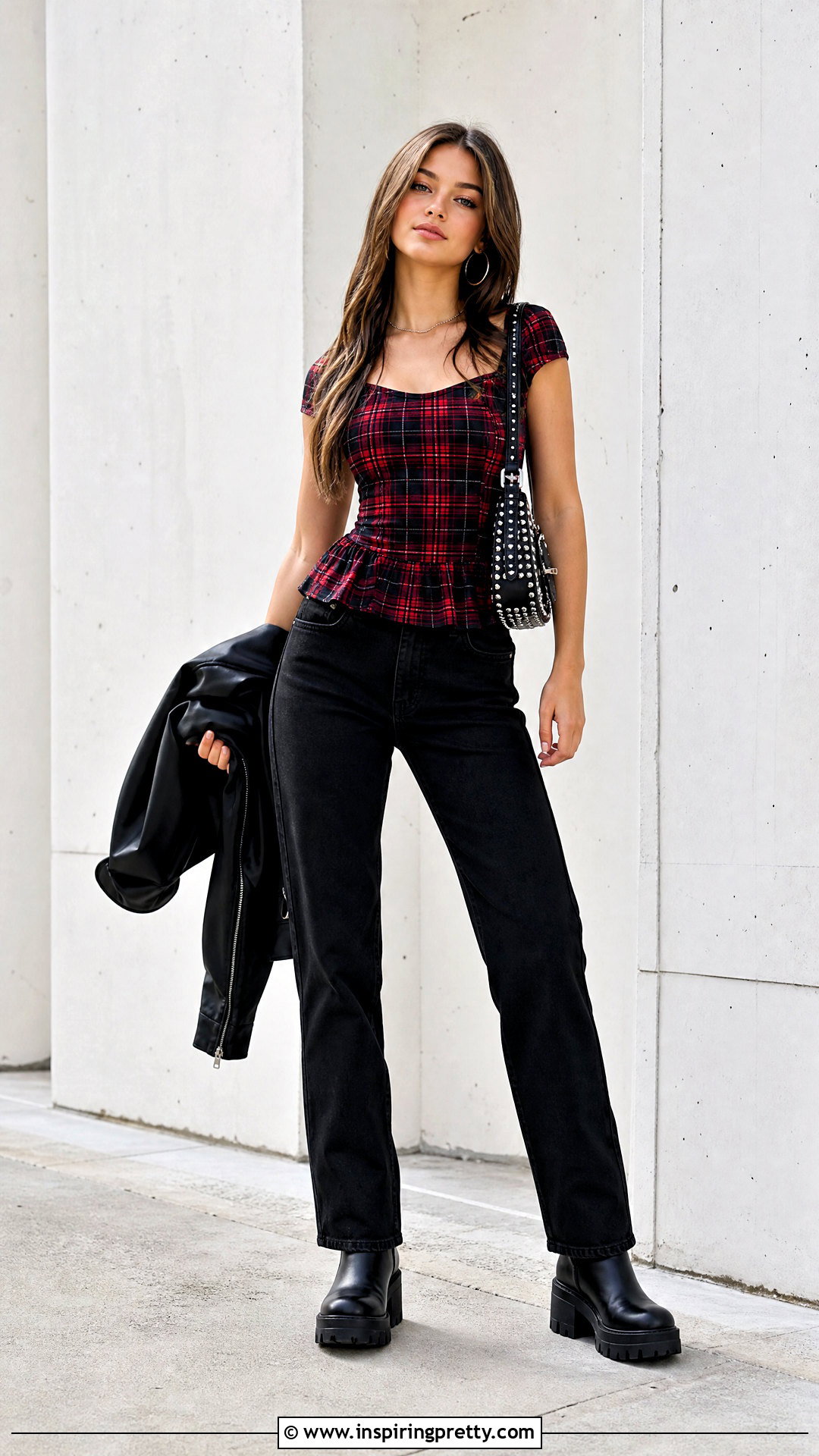Plaid Peplum Top With Black Jeans - 25 peplum top early 2000s
