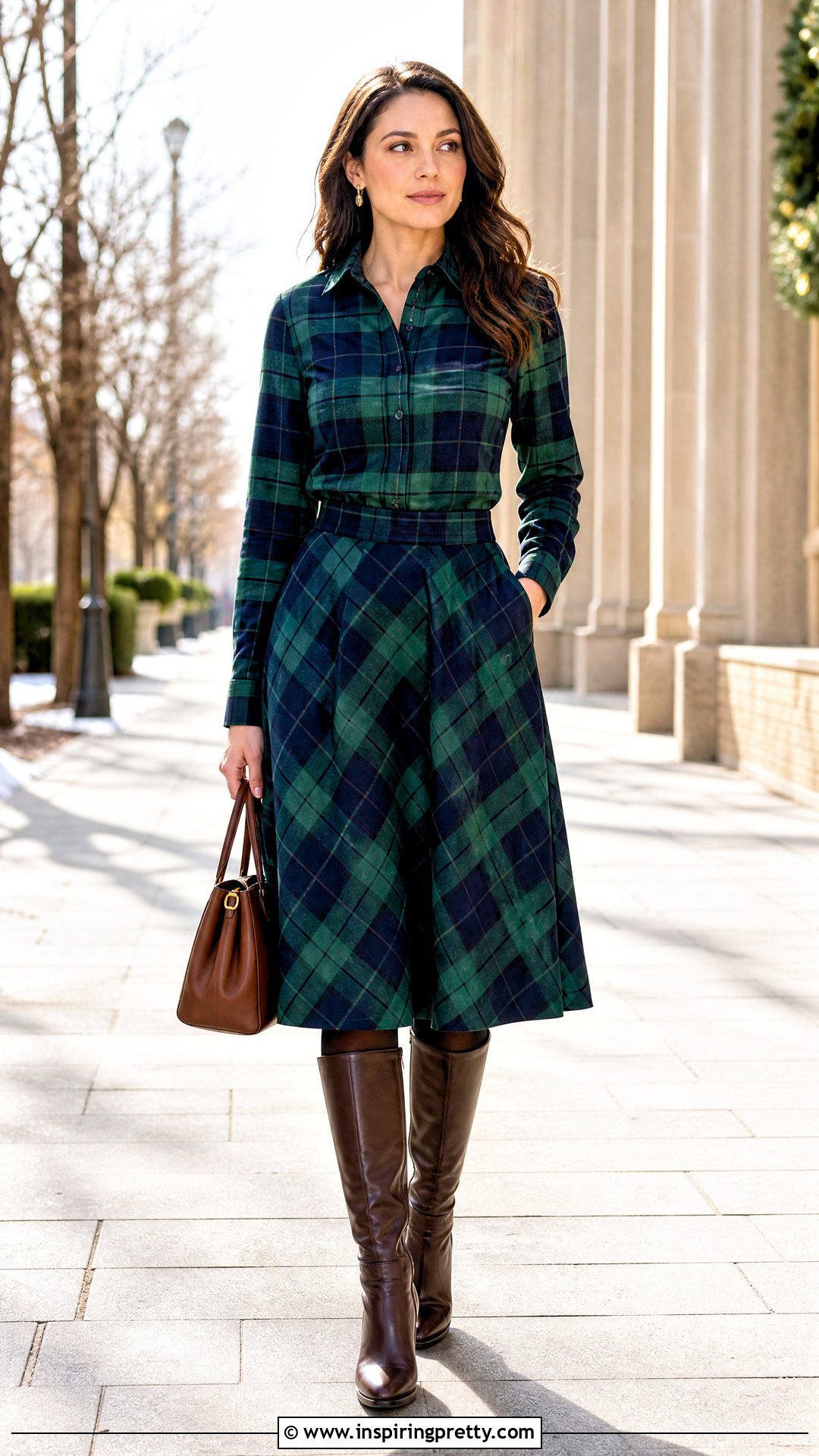Plaid Shirt And Skirt Set - 50 top and down for ladies