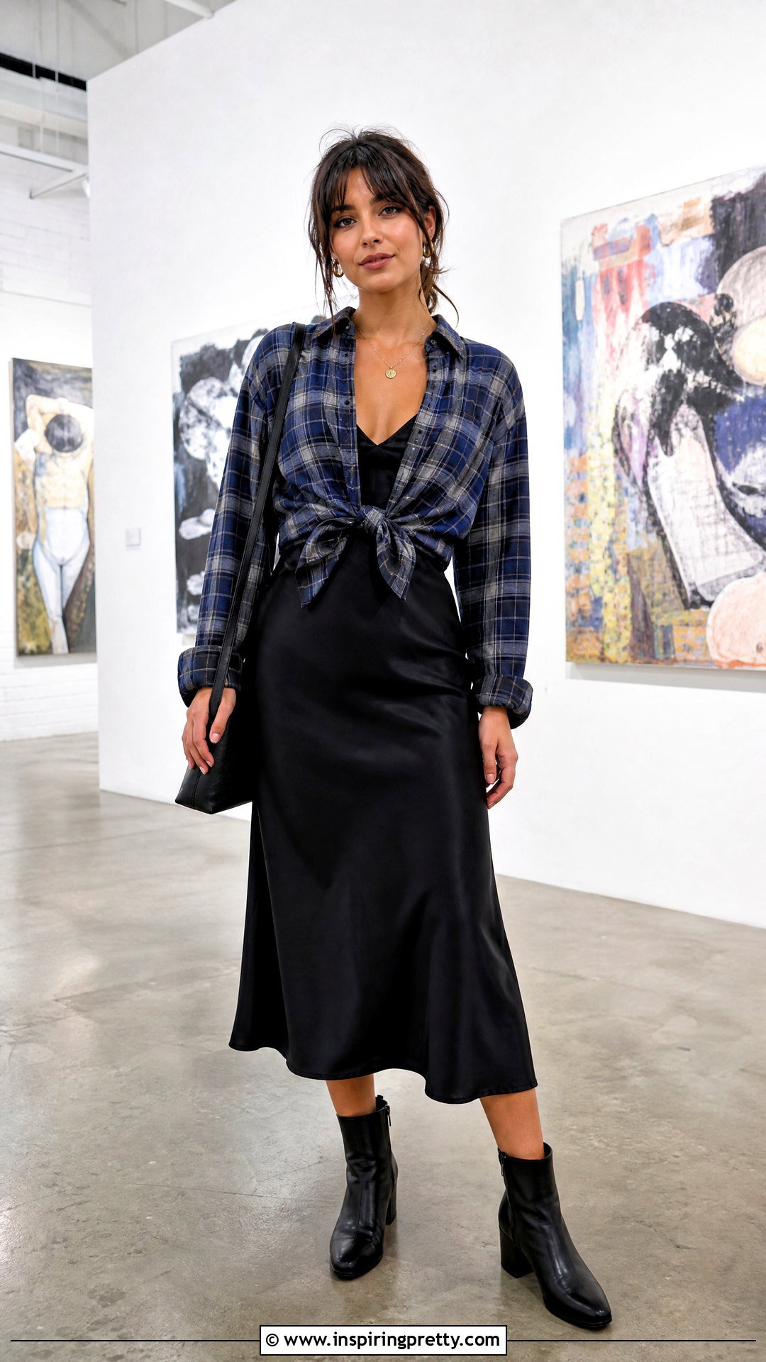 Plaid Tie Front Top Over A Slip Dress - 25 Plaid Tie Front Top outfit ideas