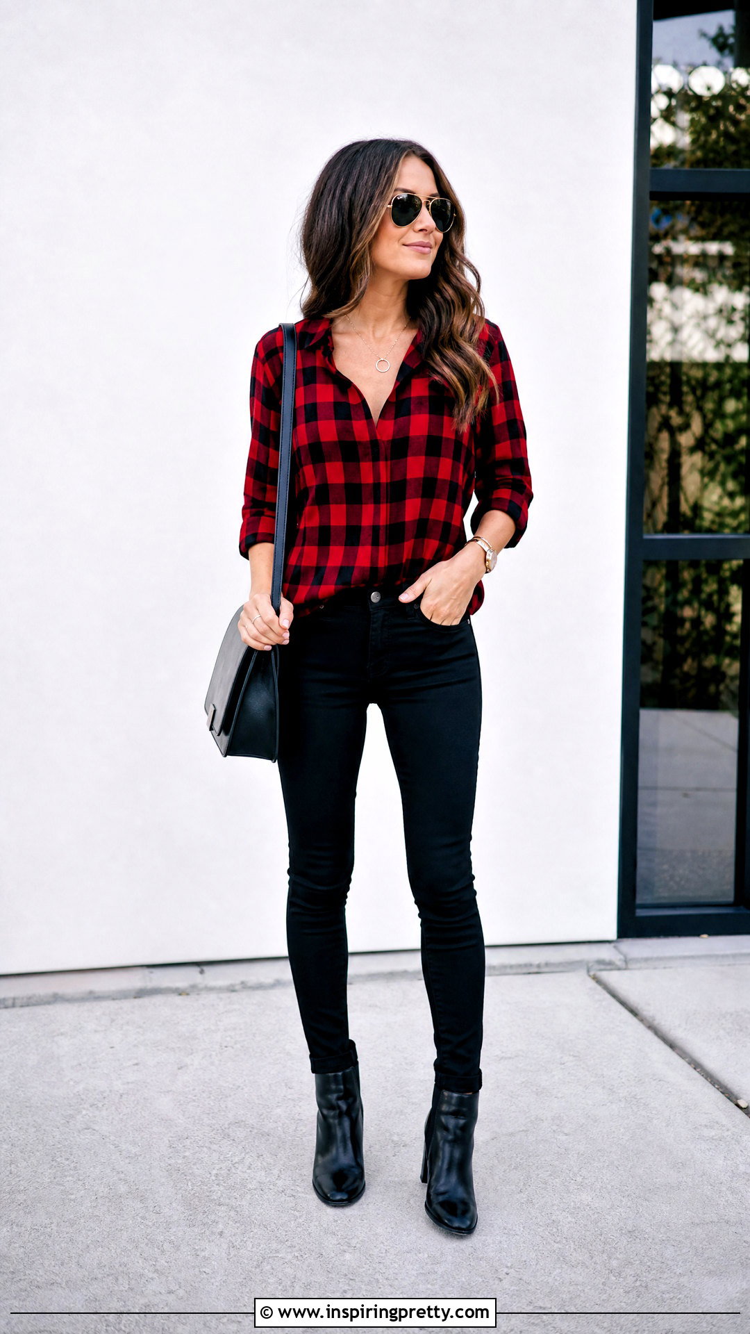 Plaid Top With Black Skinny Jeans - 50 plaid top outfit ideas
